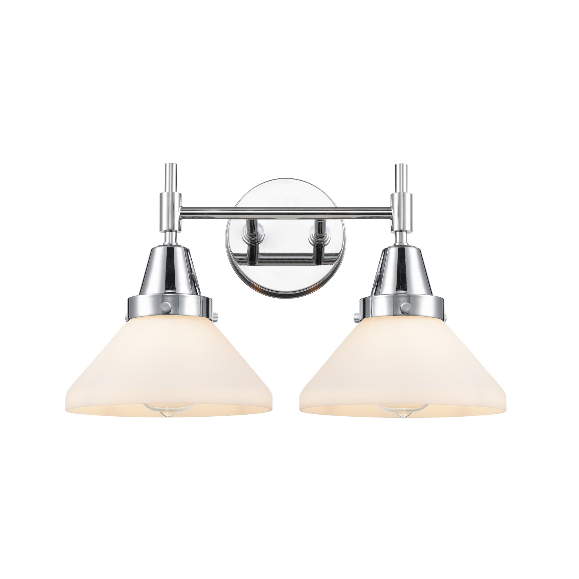 Shown in Polished Chrome finish and White Caden glass