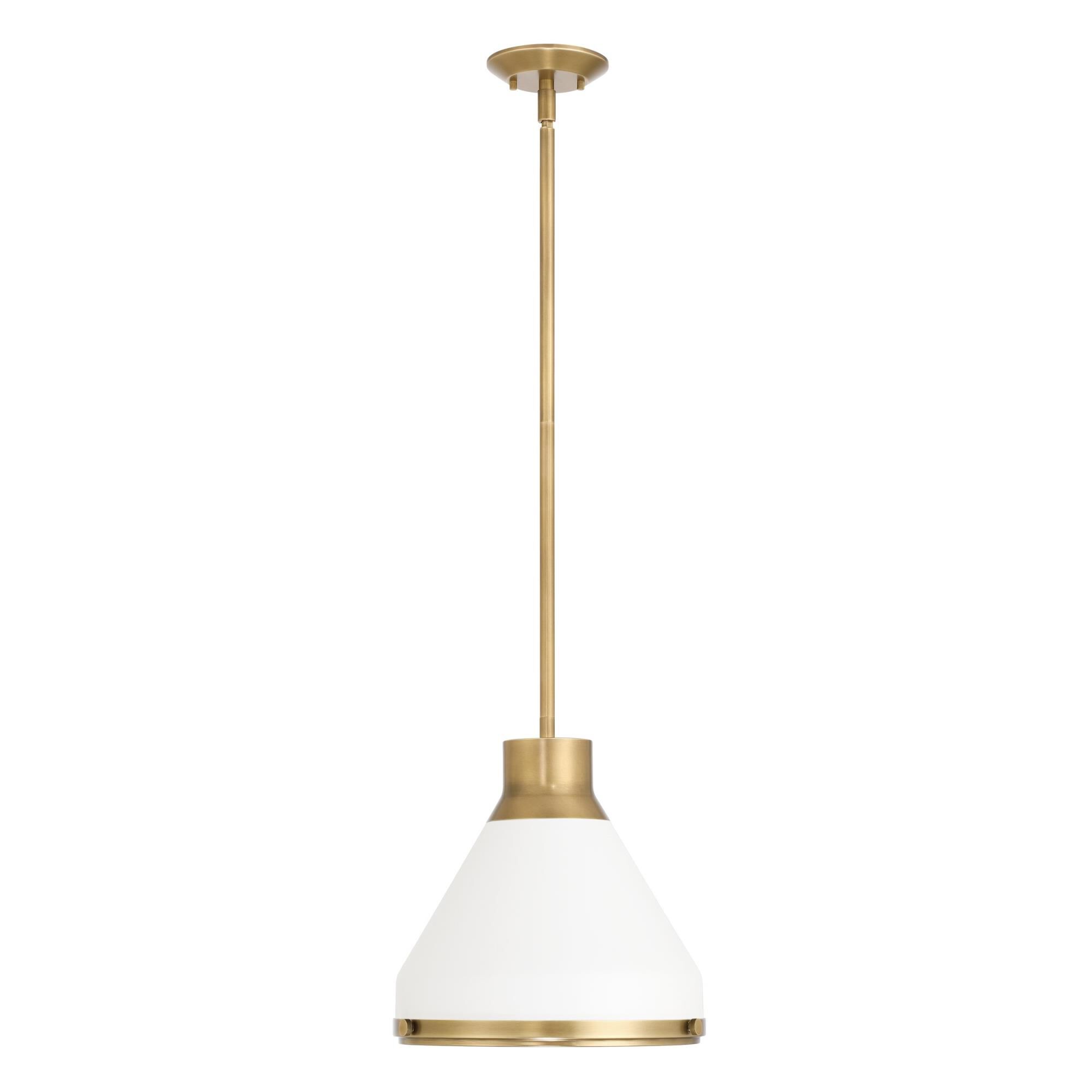 Shown in Natural Brass finish and Etched glass and Natural Brass, Matte White shade