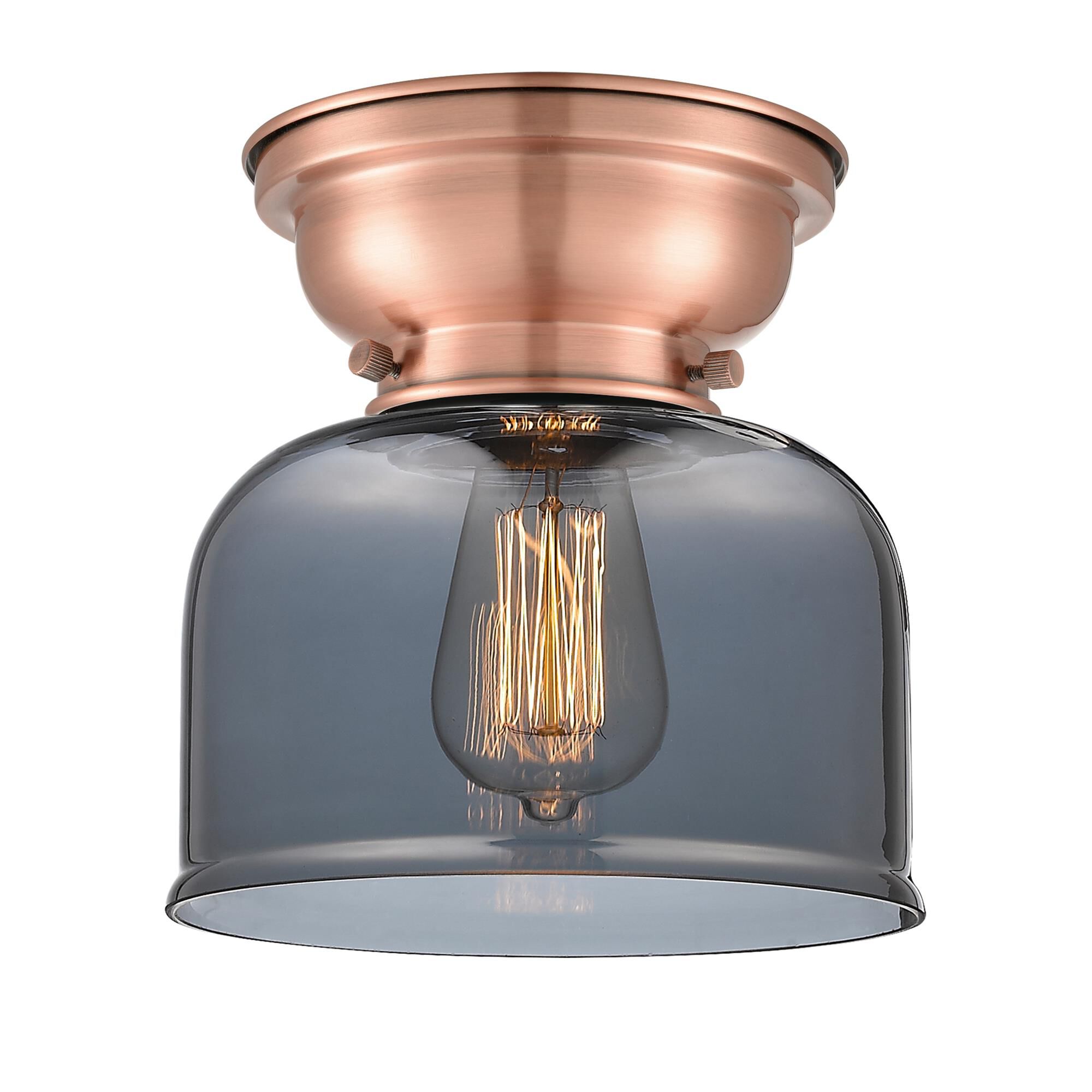 Shown in Antique Copper finish and Bell glass and Glass shade