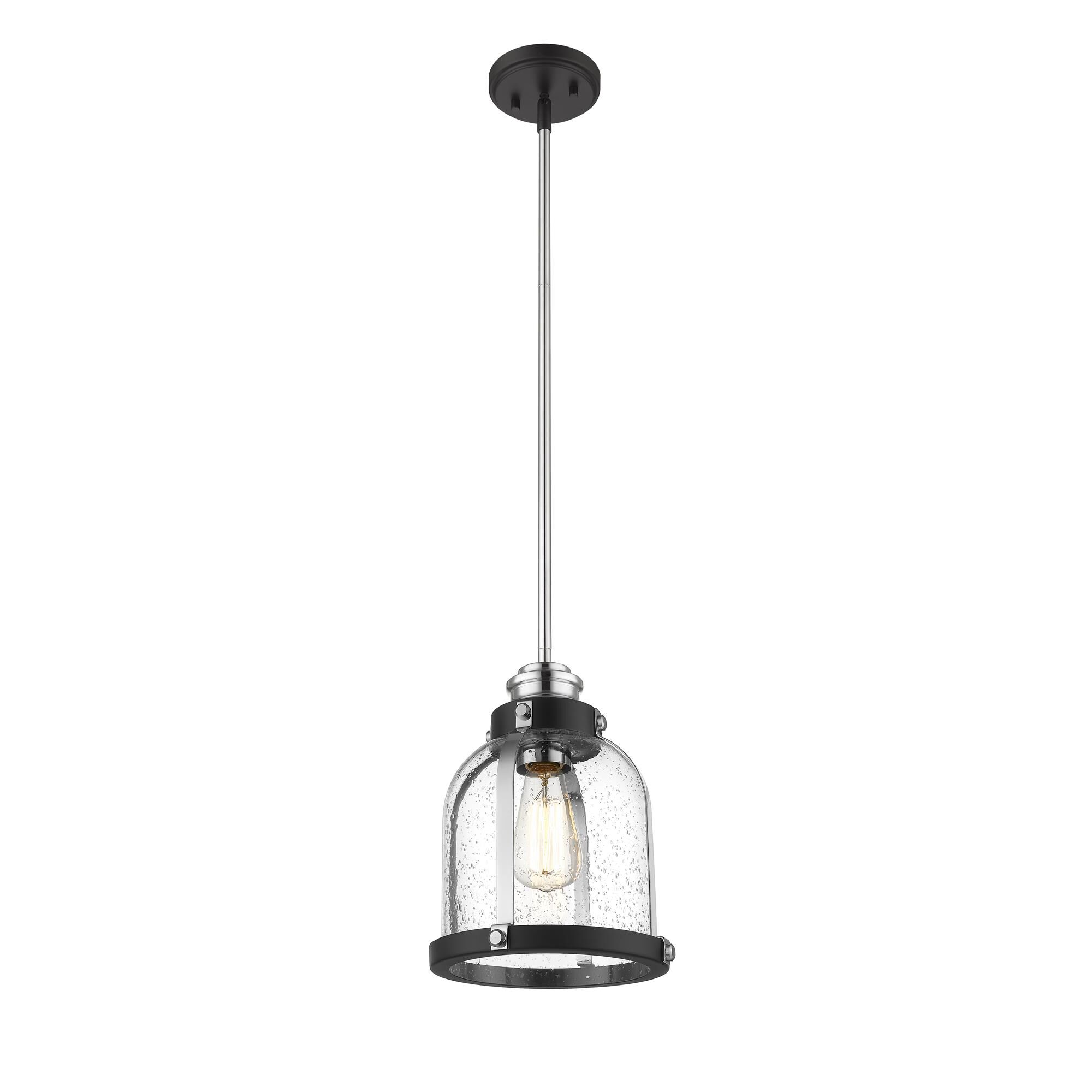 Shown in Matte Black + Chrome finish and Glass shade