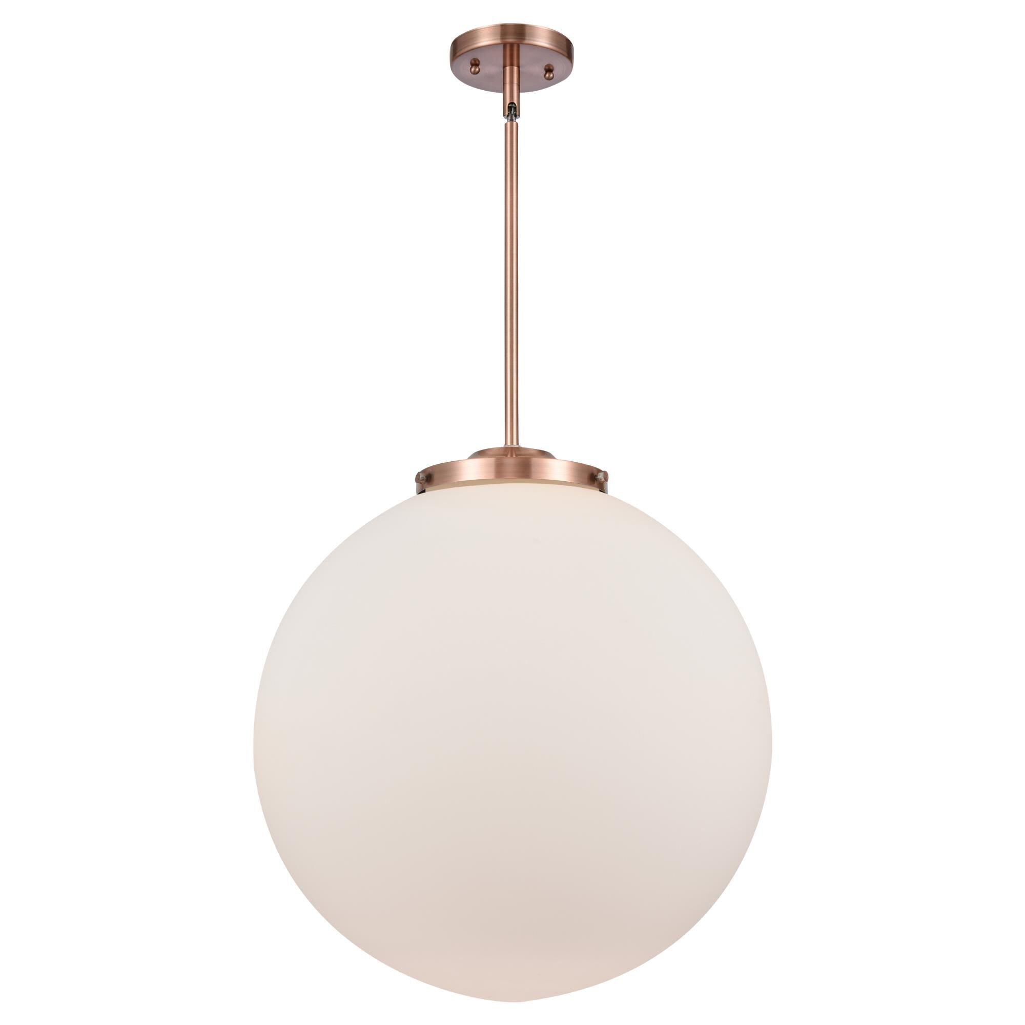 Shown in Antique Copper finish and Matte White Cased Beacon glass