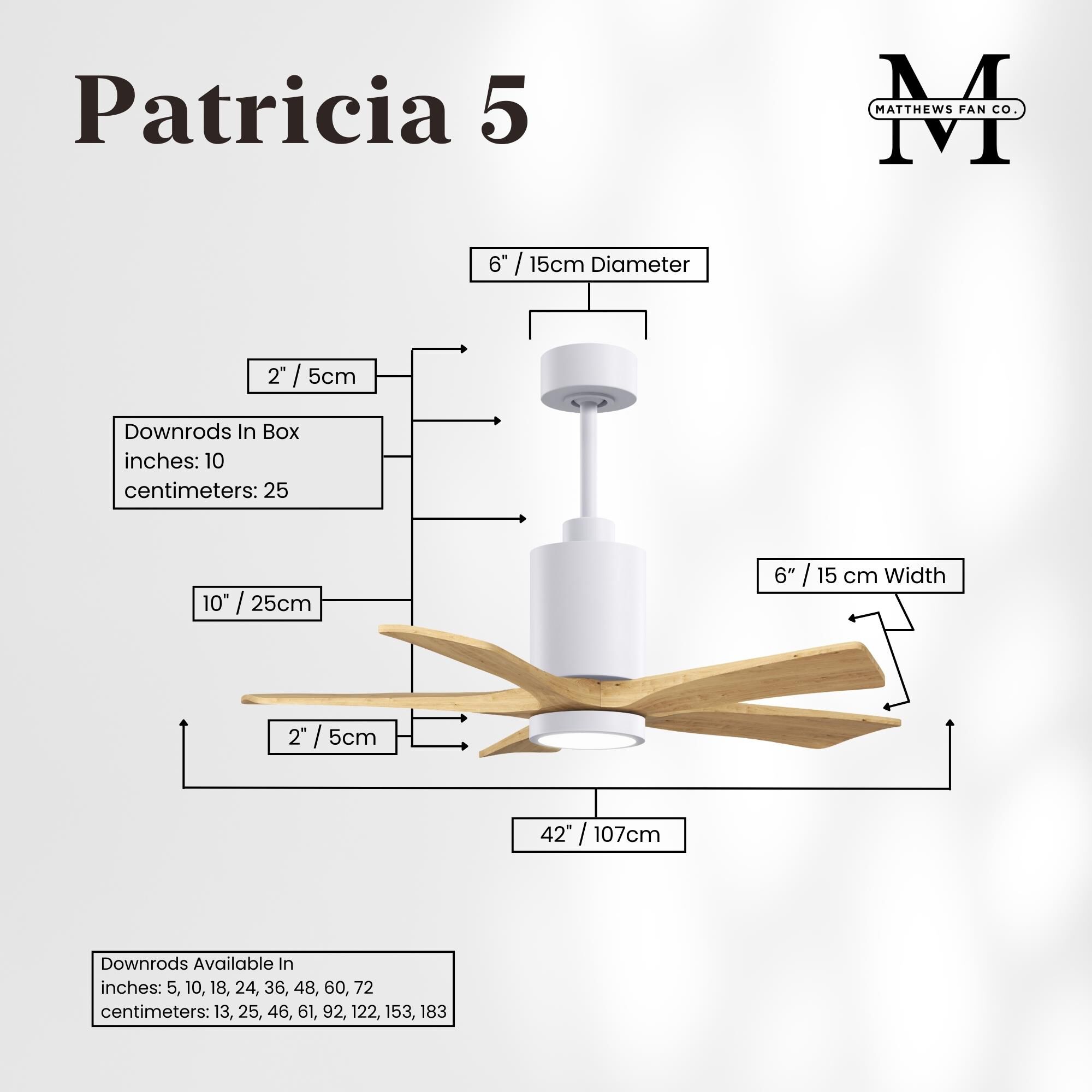 Patricia 42 Inch Ceiling Fan with Light Kit by Matthews Fan Company