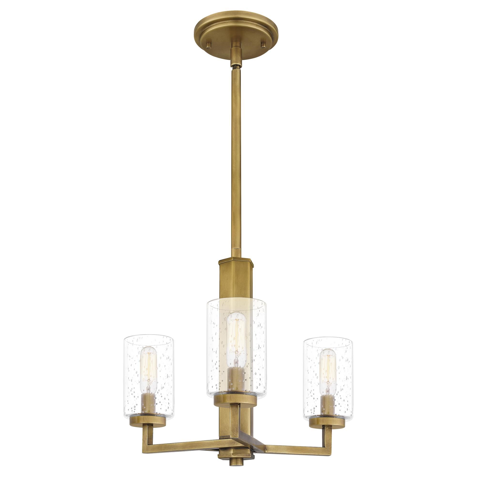 Shown in Weathered Brass finish and Clear Seedy glass