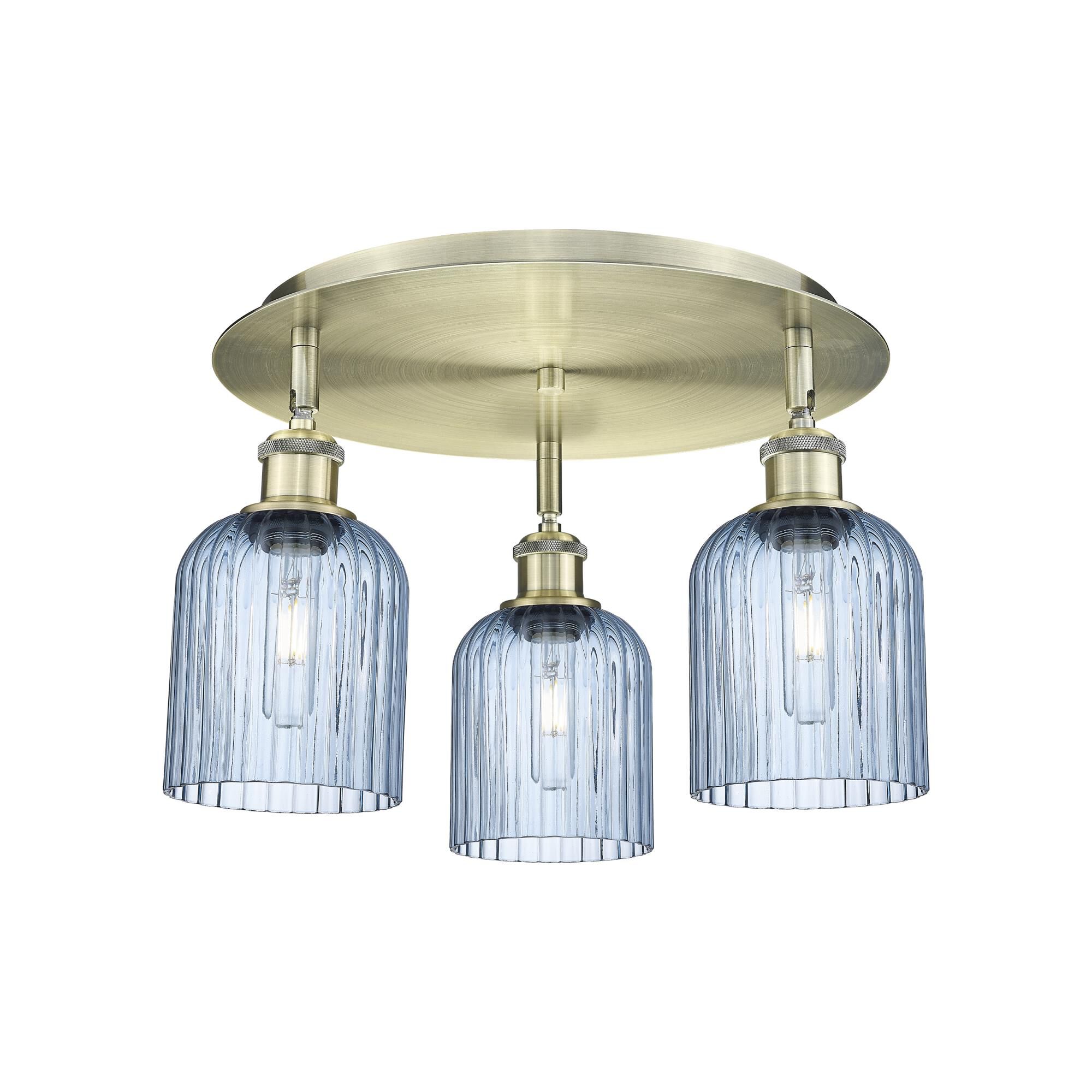 Shown in Antique Brass finish and Princess Blue shade