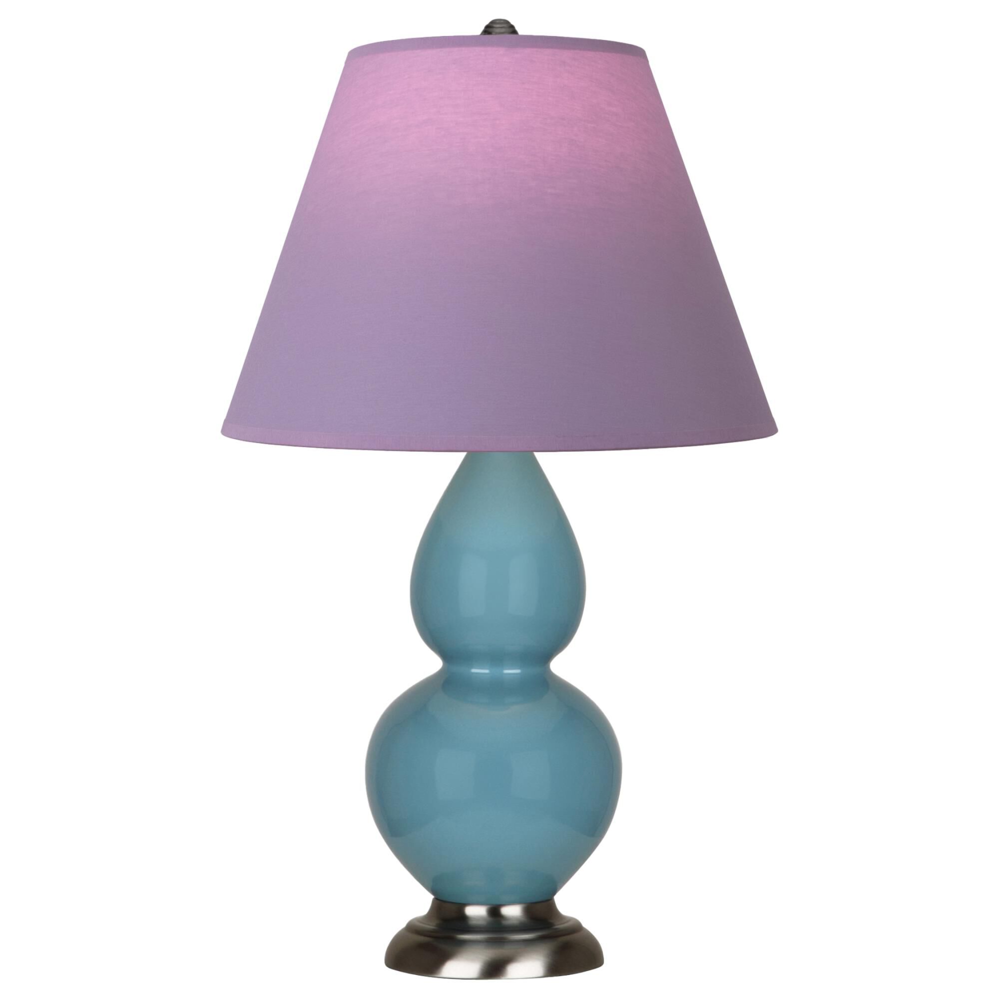Shown in Steel Blue finish and Lavender and Plum shade and Antique Silver accent