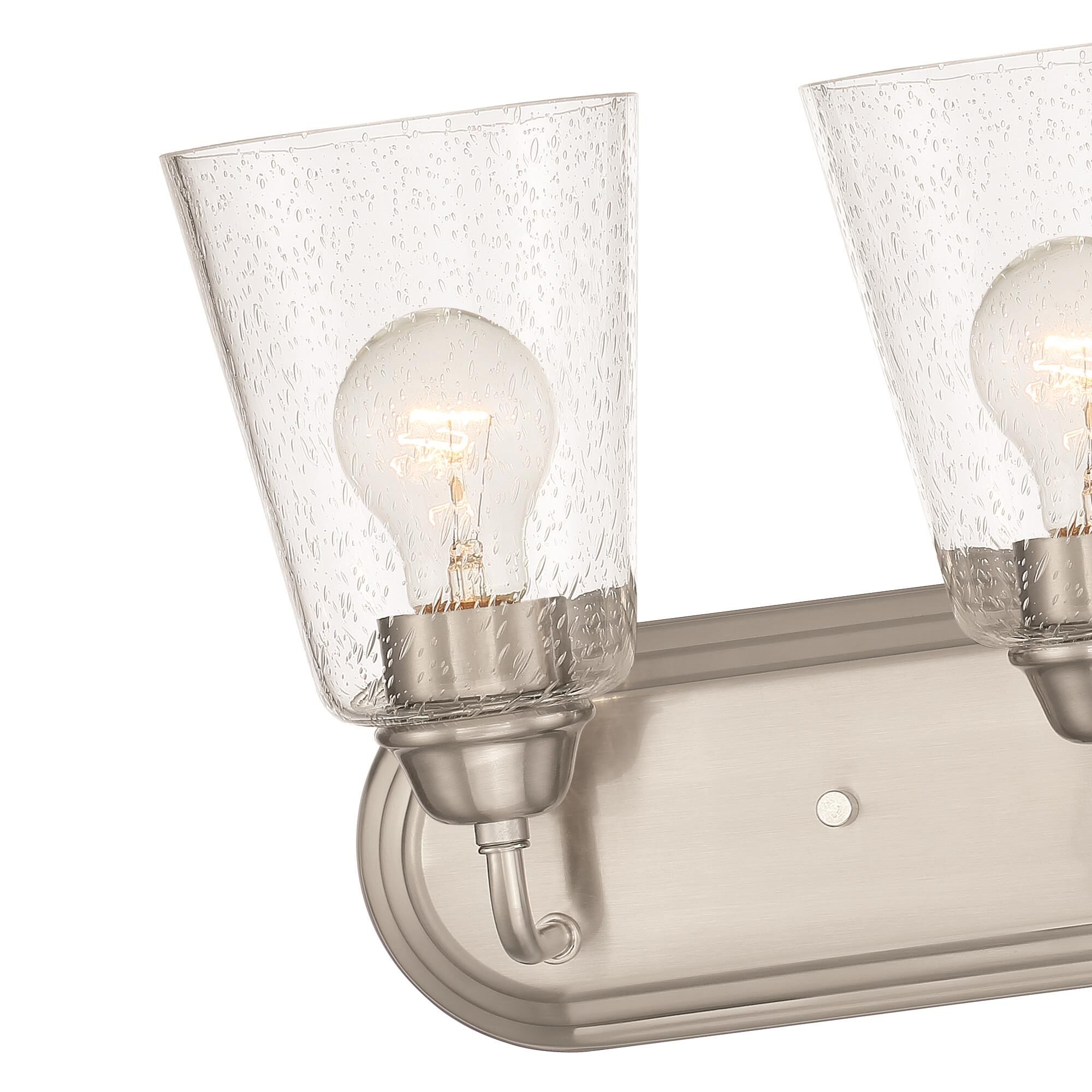 Shown in Brushed Nickel finish and Clear Seedy glass