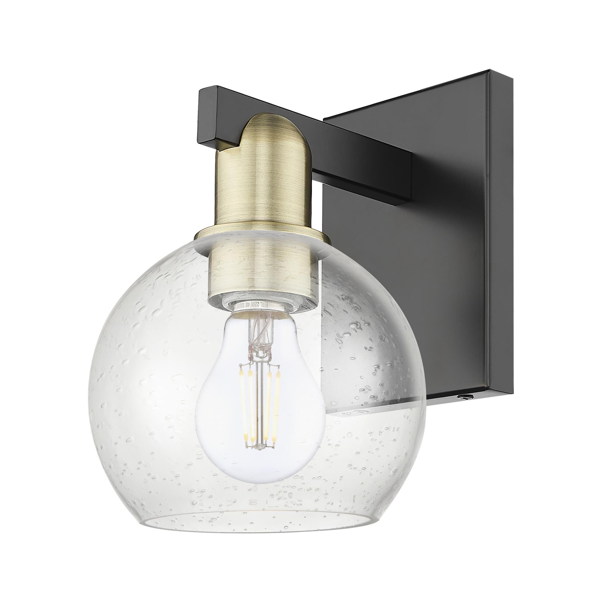 Shown in Black Antique Brass finish and Seedy glass