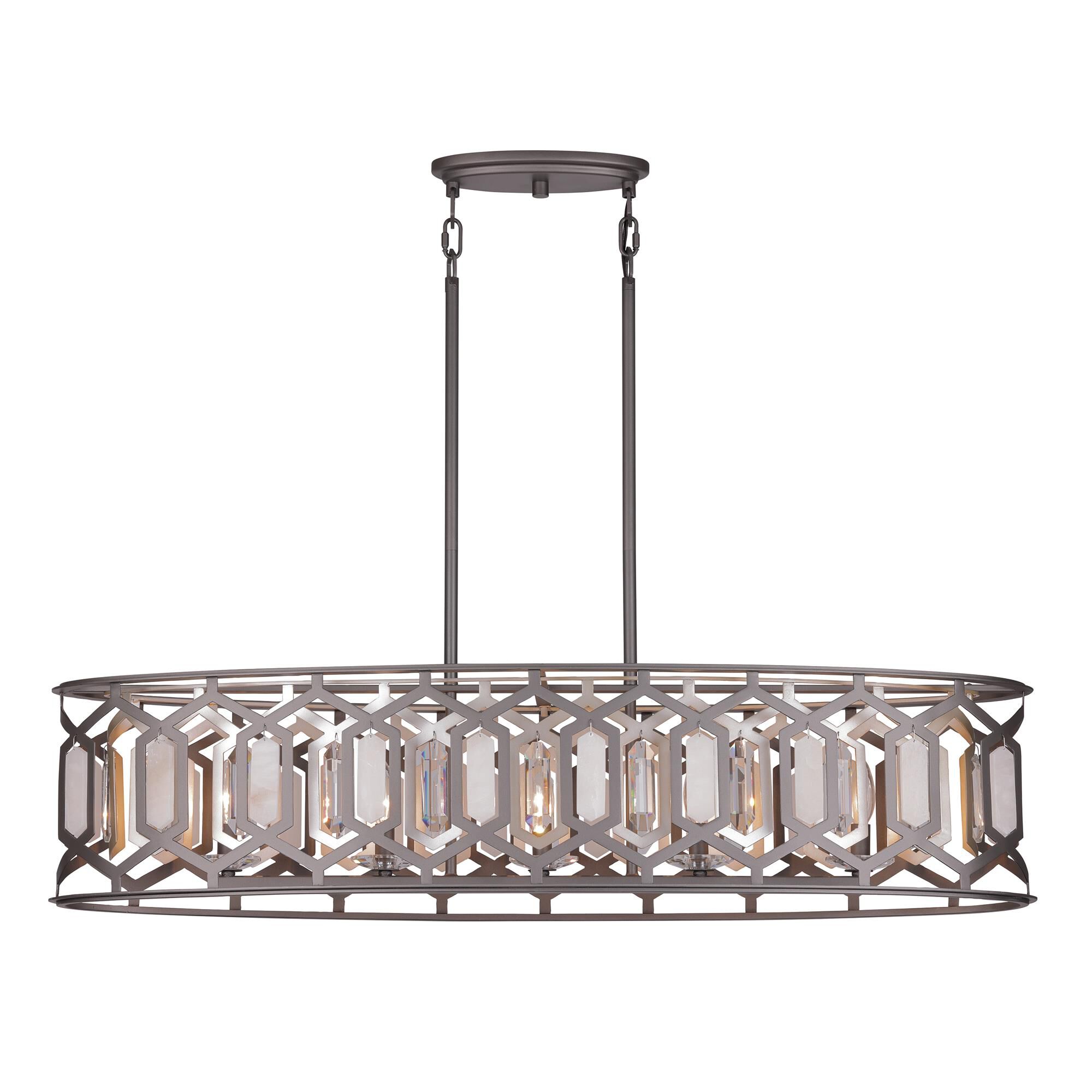 Shown in Coal / Brass finish and Crystal Panel And Alabaster Stone glass