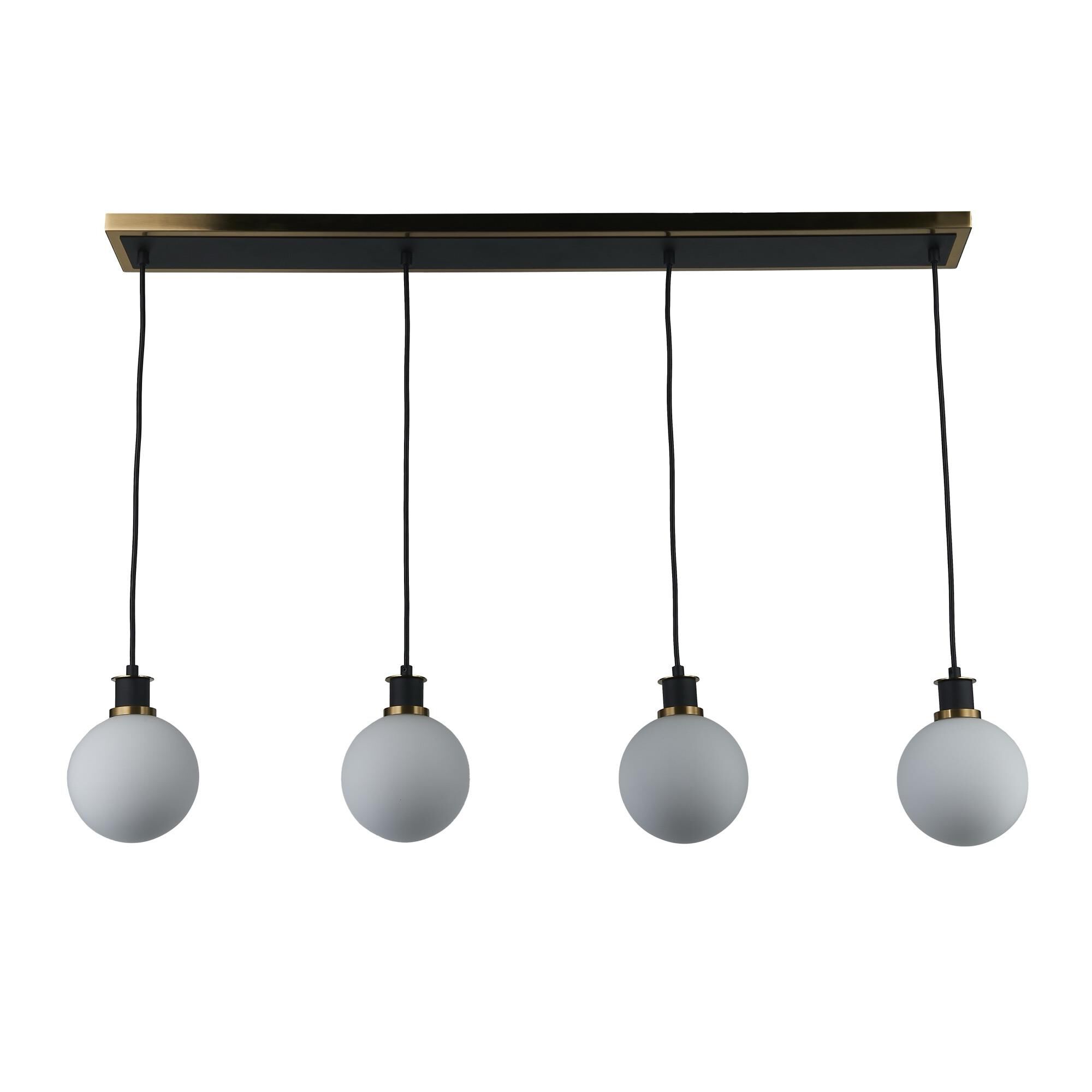 Shown in Black and Brushed Brass finish and White glass