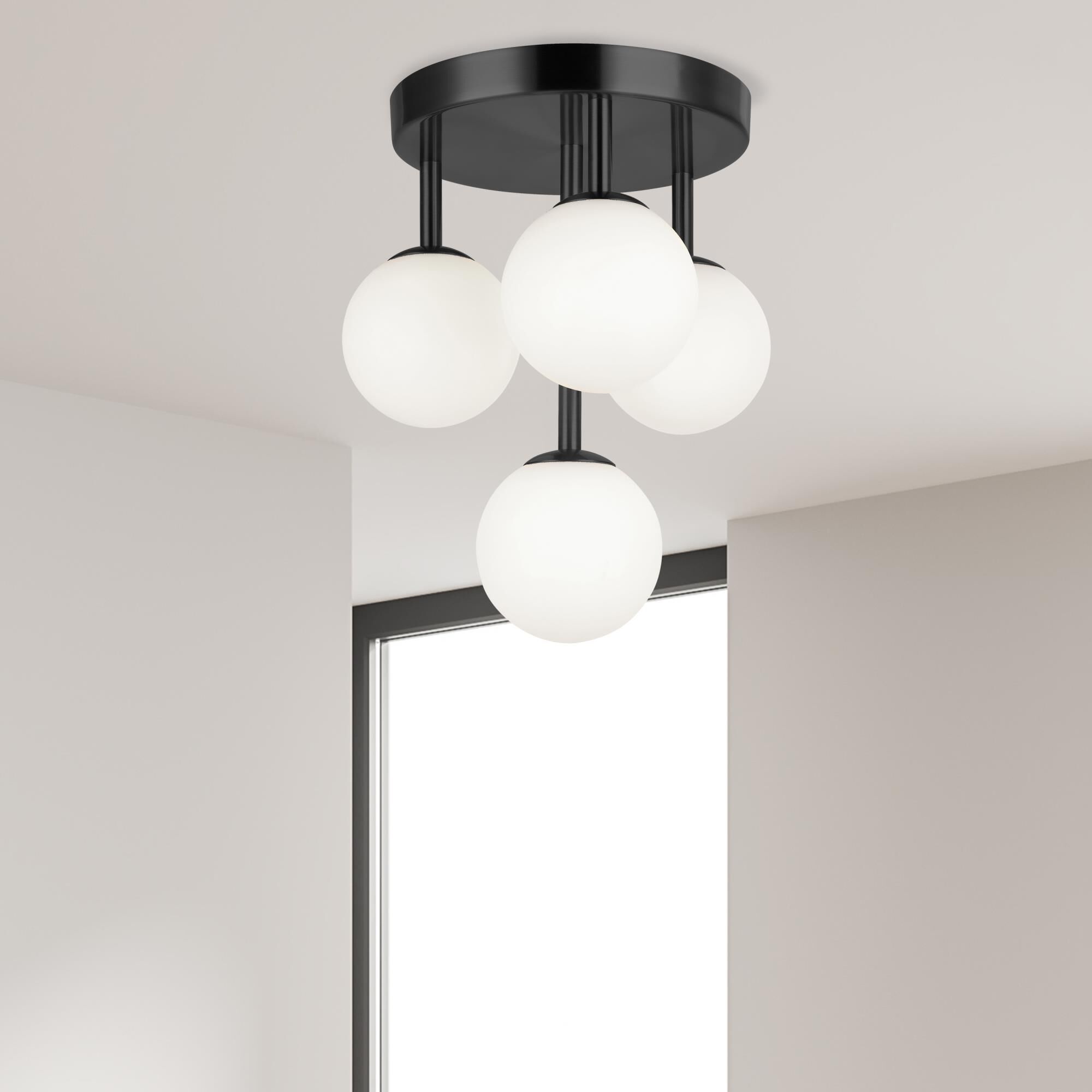 Shown in Black and White finish and White Globe glass