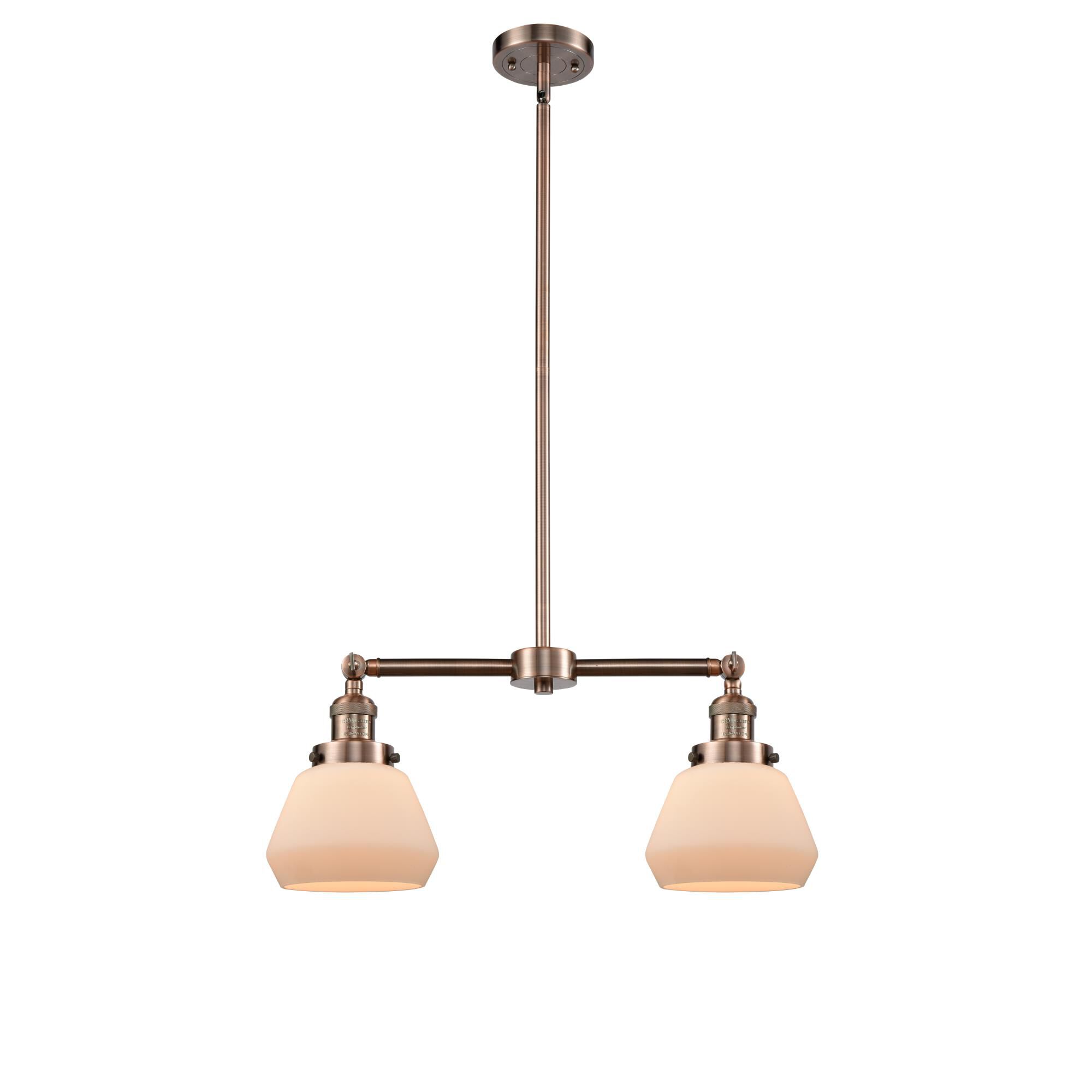 Shown in Antique Copper finish and Matte White Cased glass