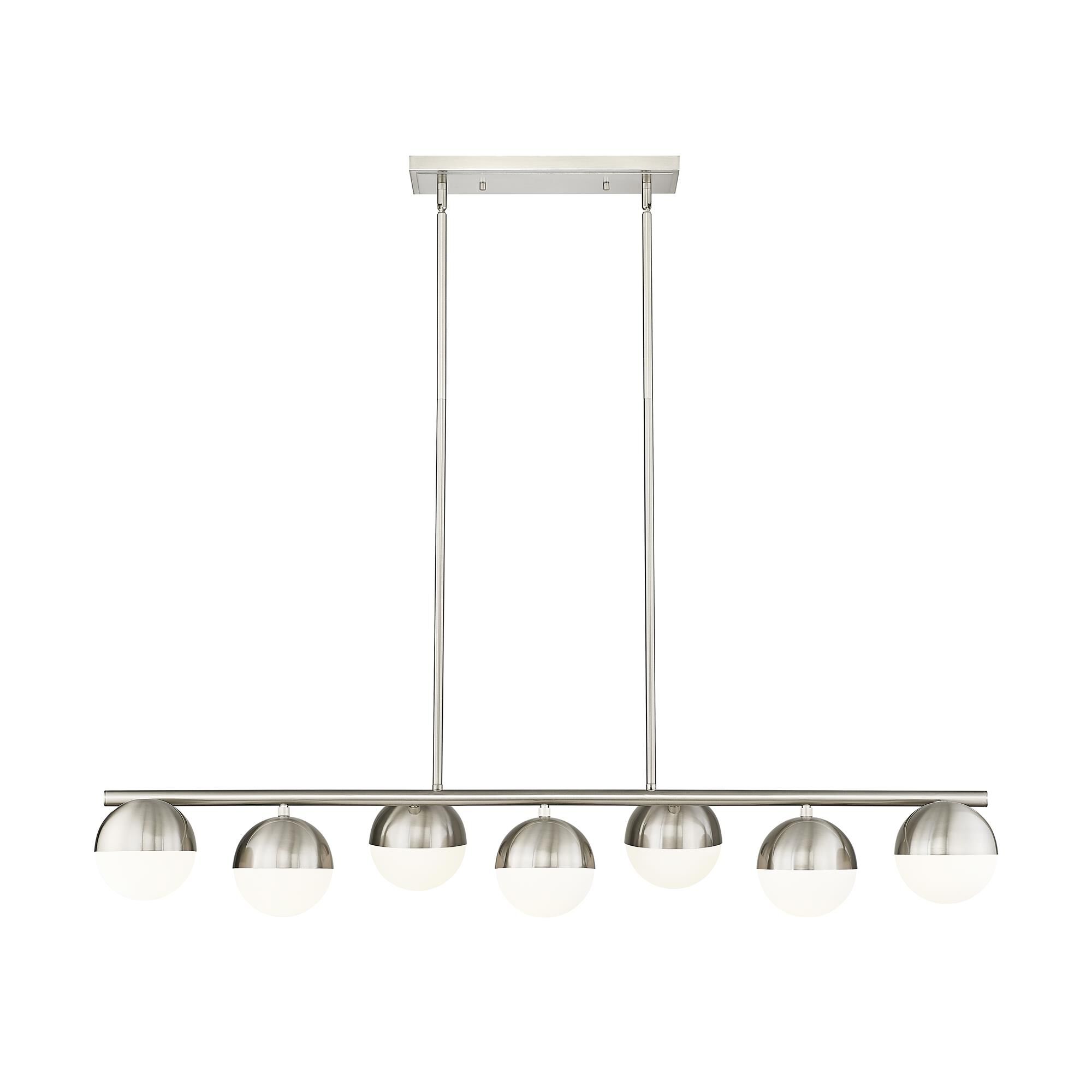 Shown in Brushed Nickel finish and Matte Opal glass and Matte Opal shade