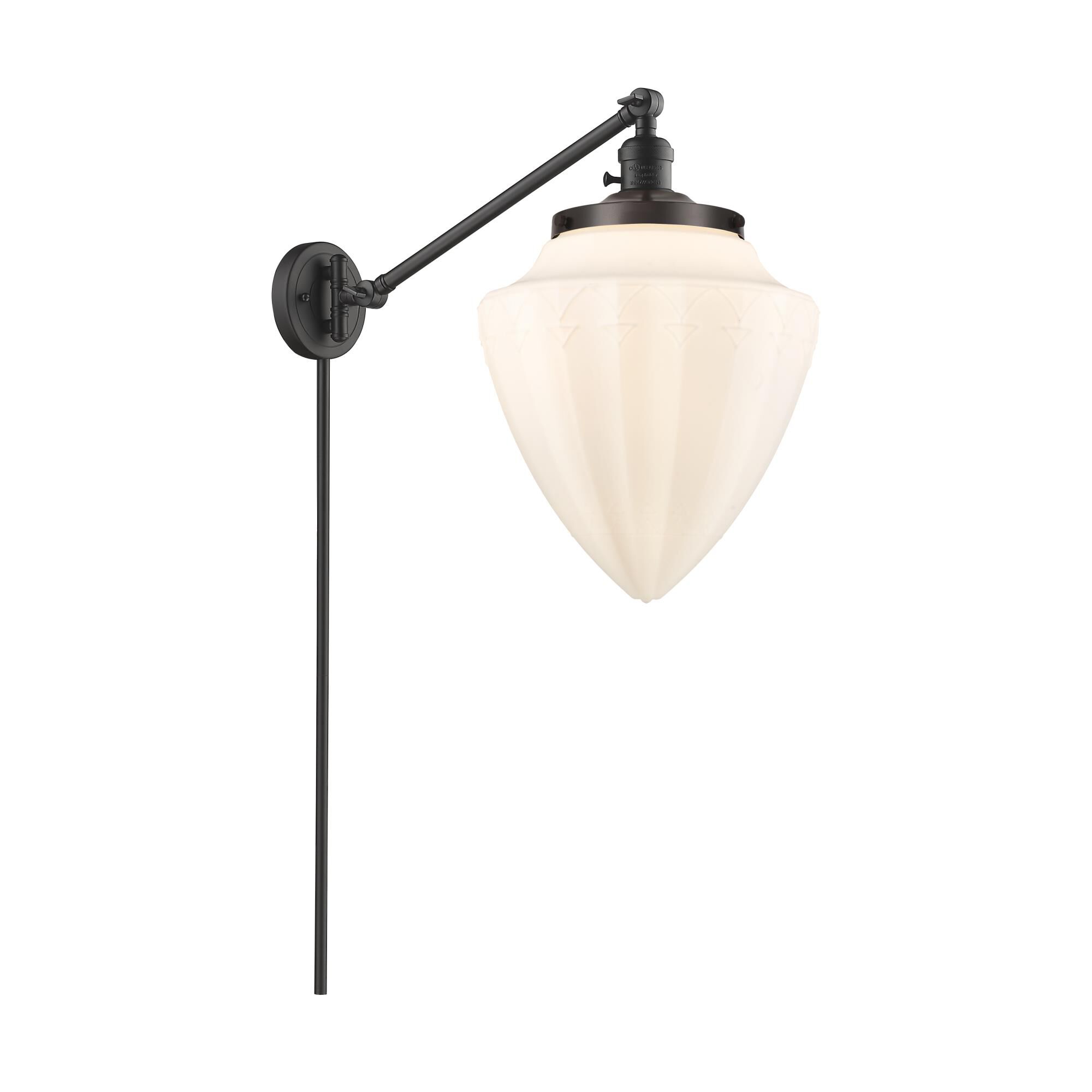 Shown in Oil Rubbed Bronze finish and Matte White glass