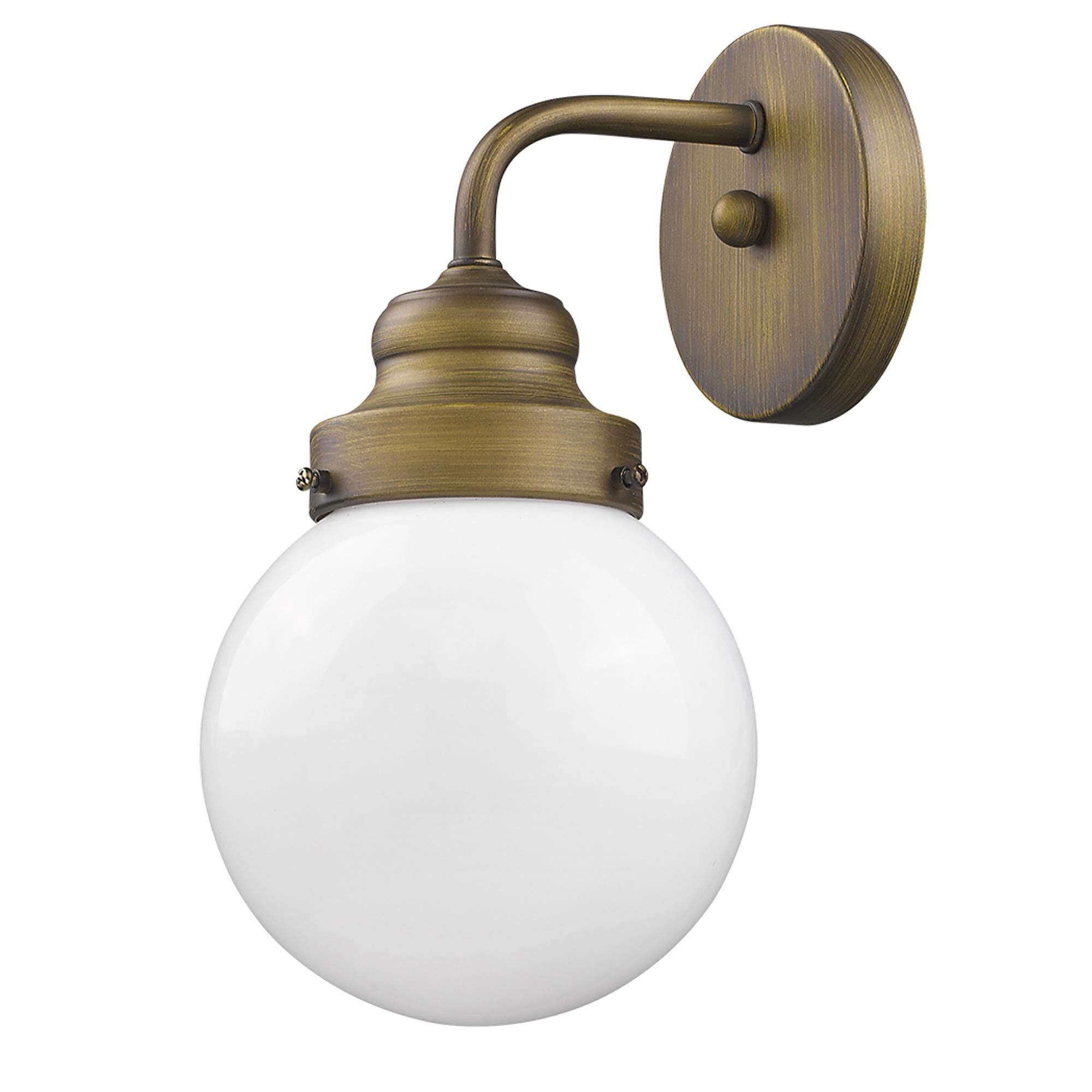 Shown in Raw Brass finish and Opal glass and Opal, Glass Globe shade