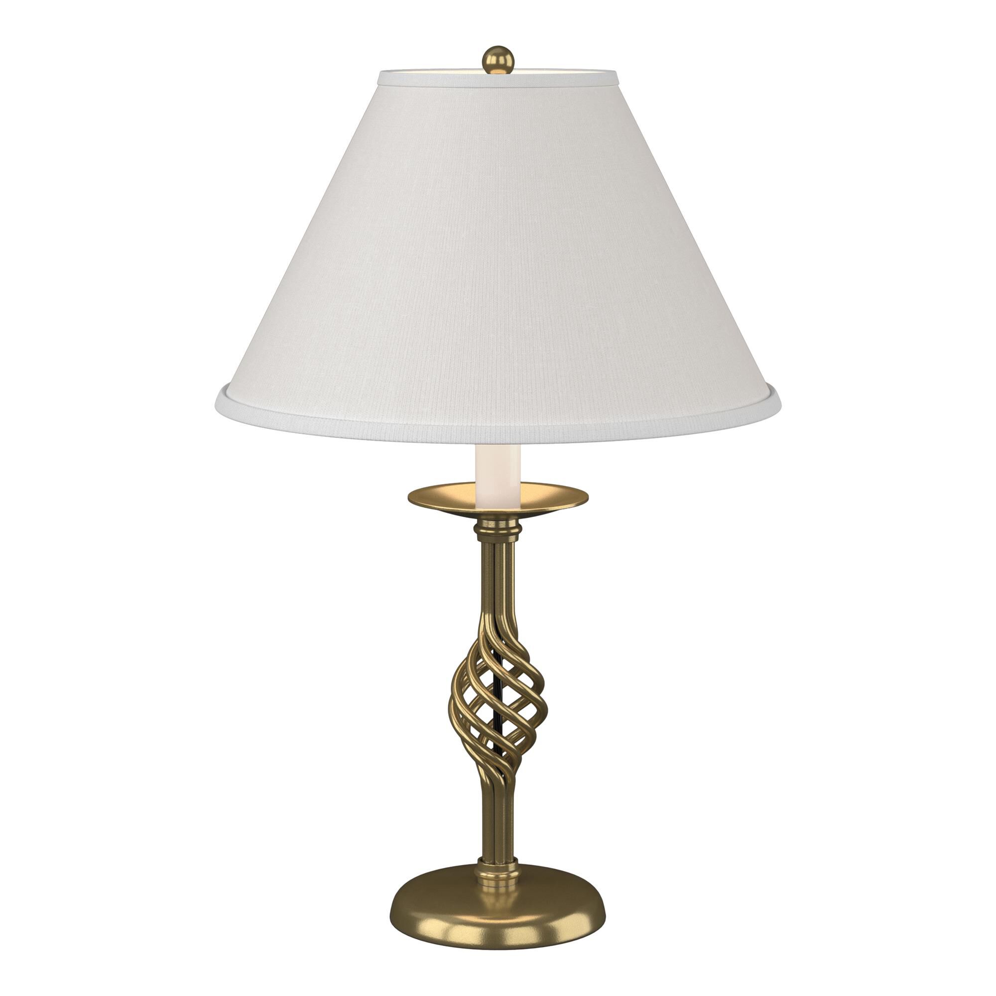 Shown in Modern Brass finish and Natural Anna shade
