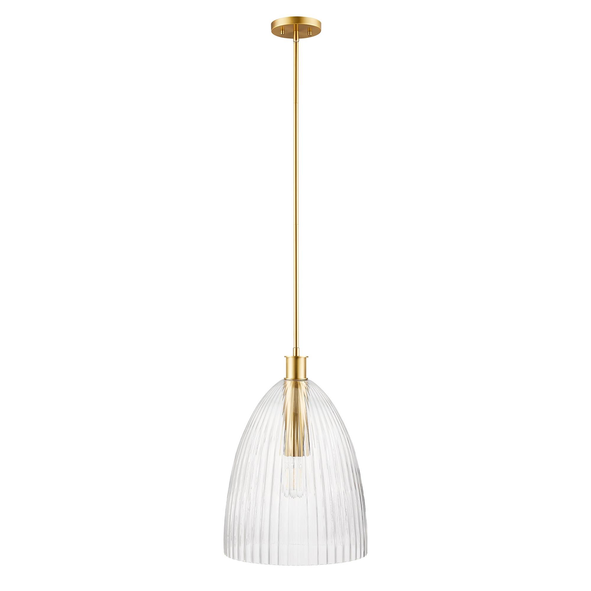 Shown in Natural Brass finish and Clear Pleated glass