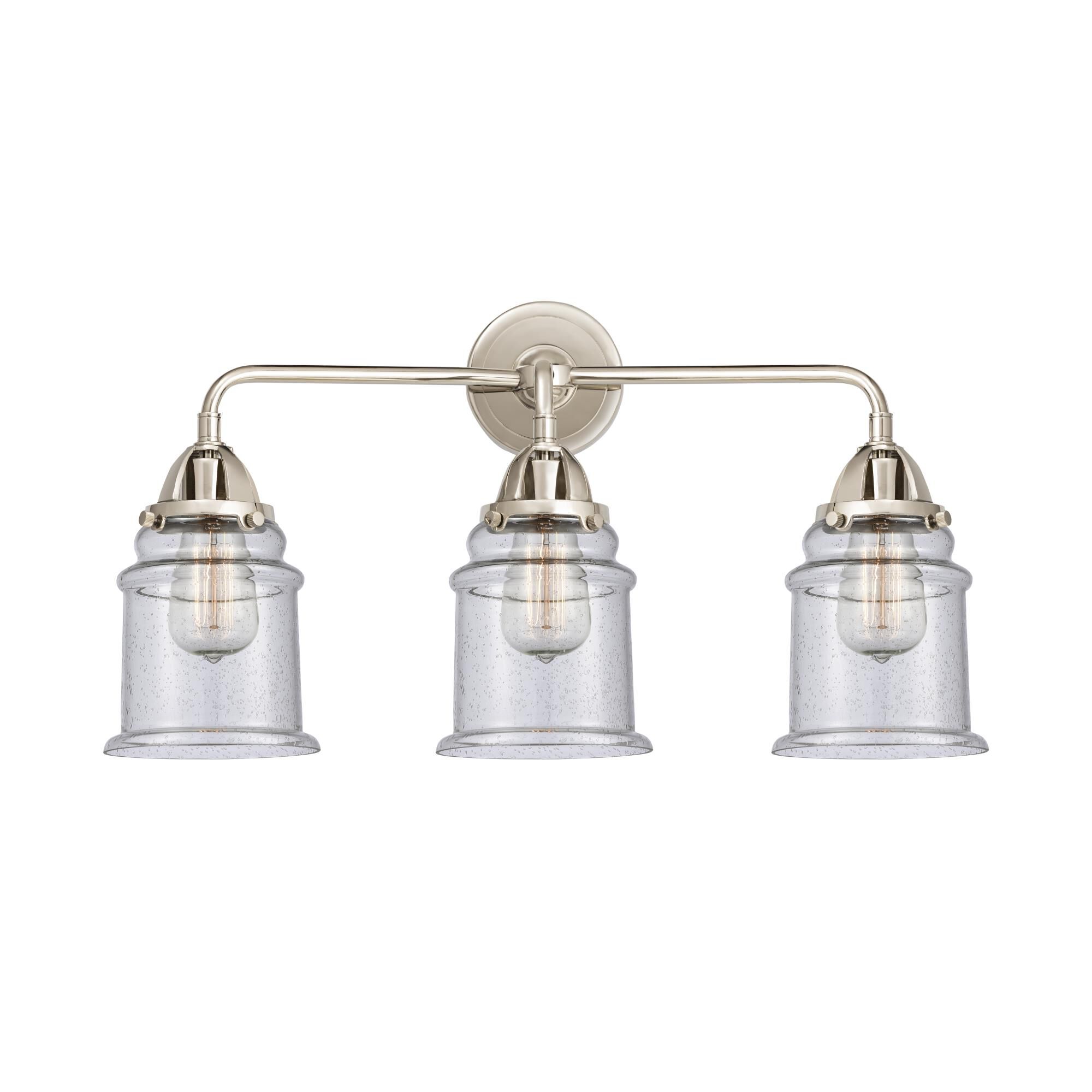 Shown in Polished Nickel finish and Seedy Canton glass and No Shade shade