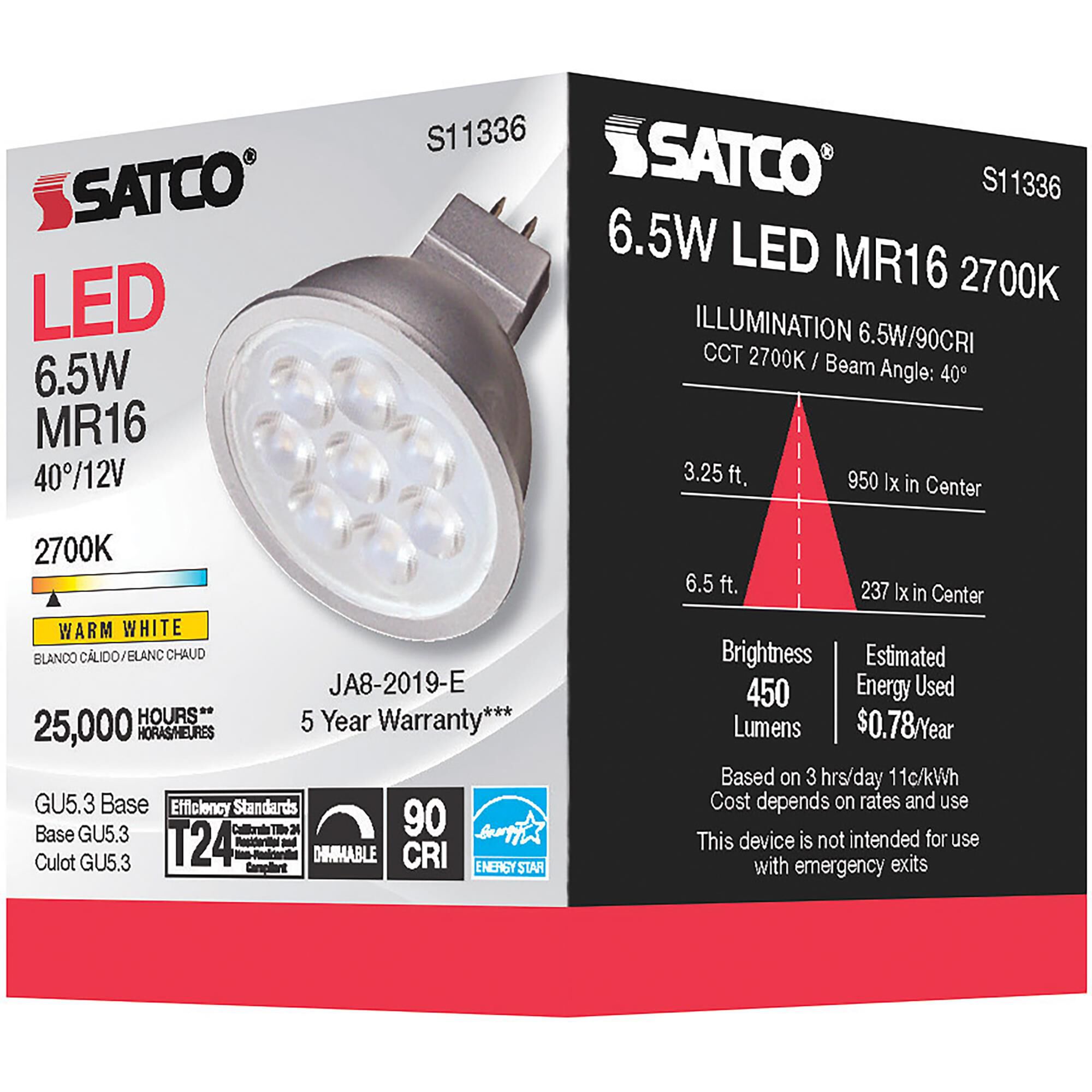 Dimmable 6.50 Watt 2700K MR16 LED Light Bulb by Satco
