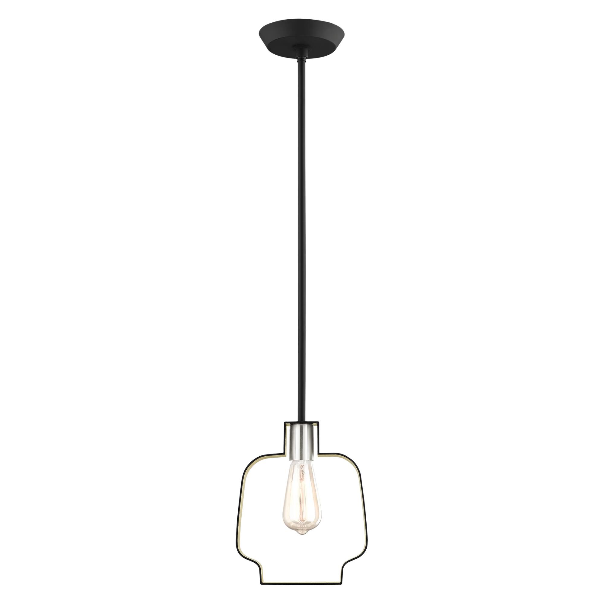 Shown in Black With Brushed Nickel Accents finish and Black Shade With Winter Gold Finish Inside glass and Black  With Winter Gold Finish Inside shade