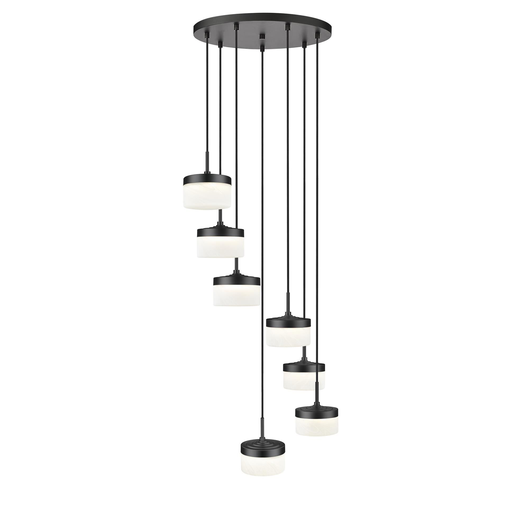 Shown in Matte Black finish and Feathered White glass