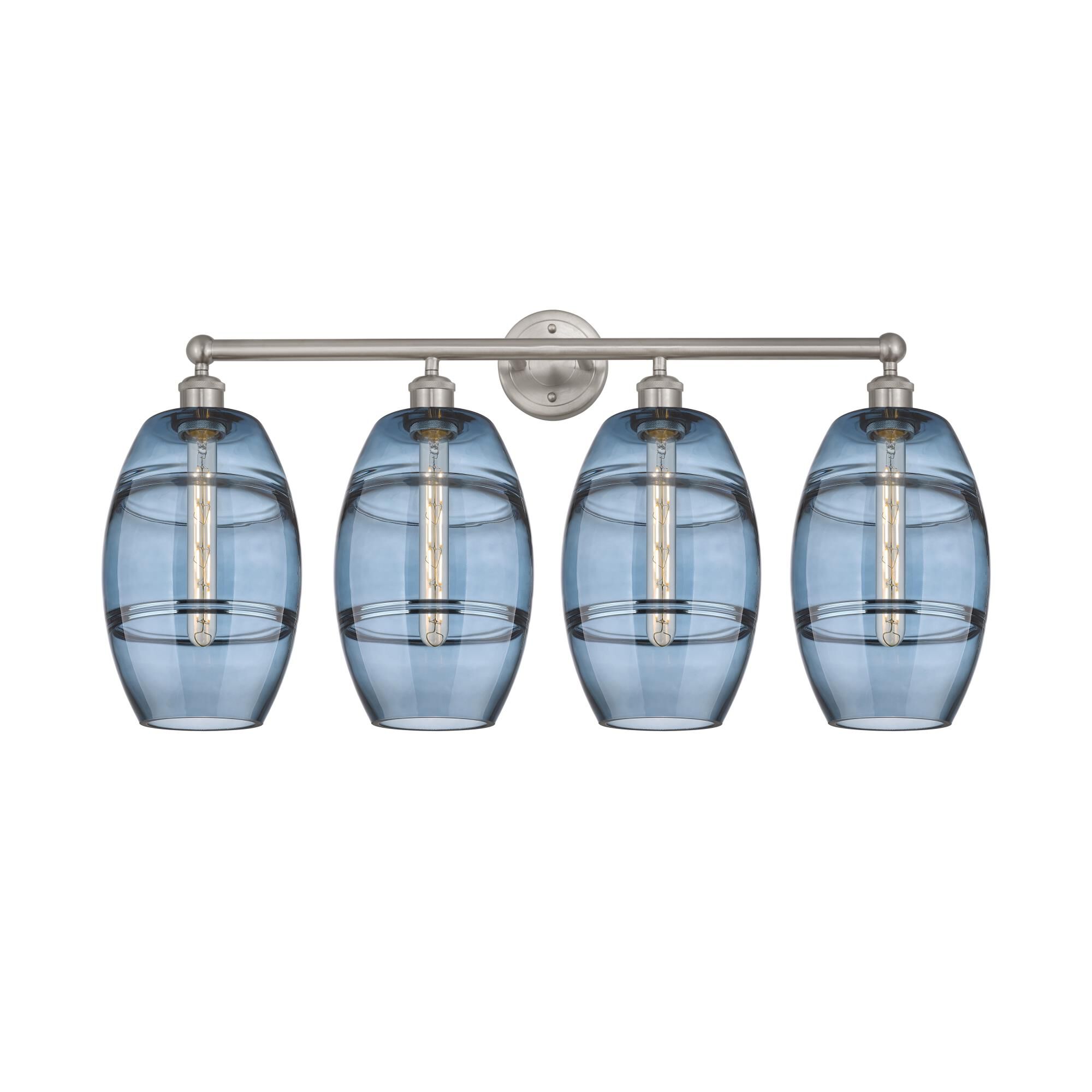 Shown in Satin Nickel finish and Princess Blue glass