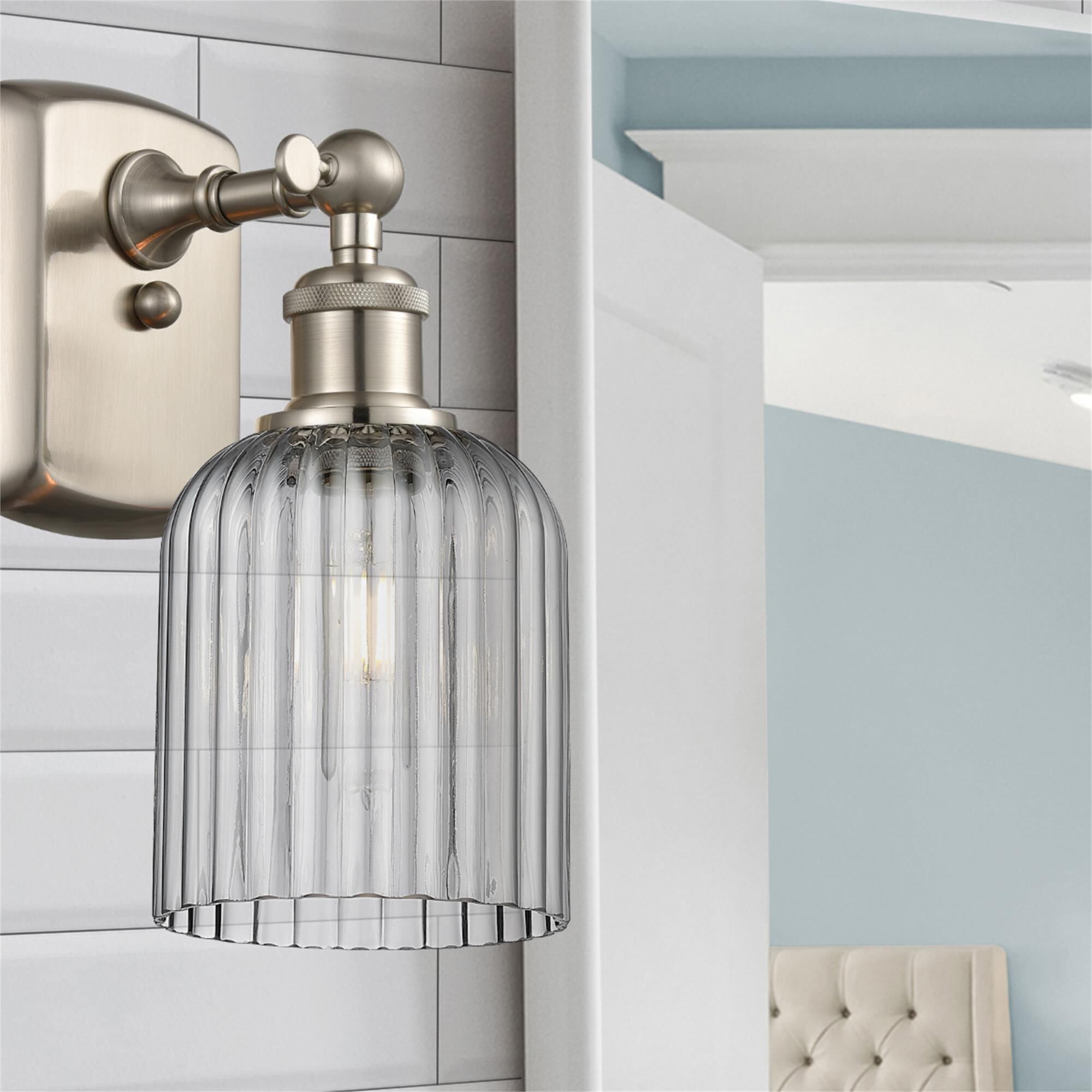 Shown in Satin Nickel finish and Light Smoke glass
