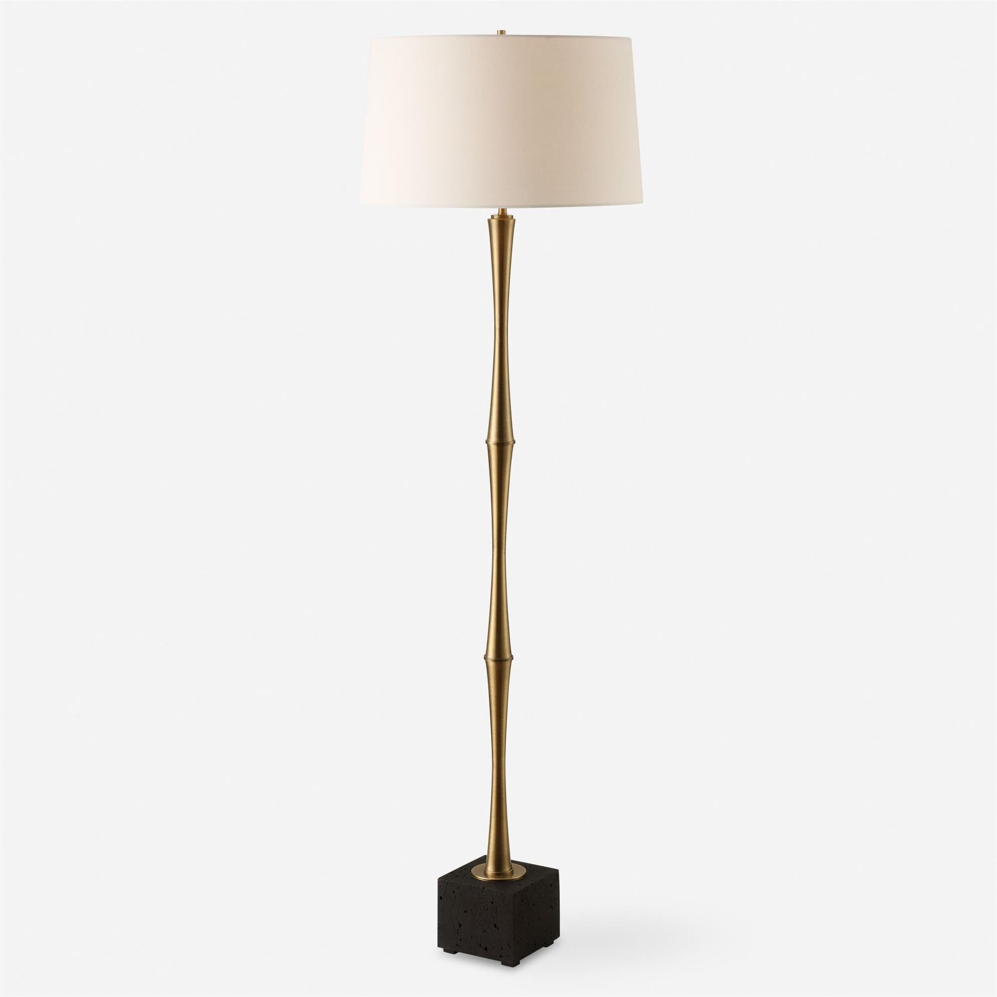 Shown in The Shino Floor Lamp Seamlessly Blends Both Contemporary And Traditional Decors. Crafted In Iron And finish and Round Hardback shade