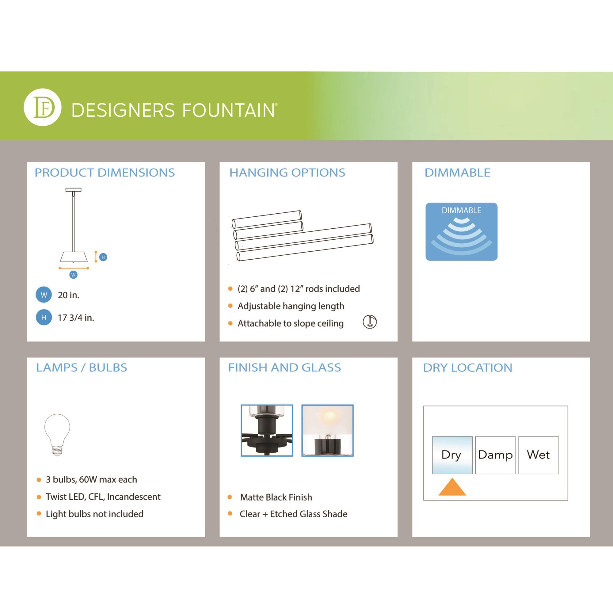 Cedar Lane 20 Inch 3 Light Mini Chandelier by Designers Fountain