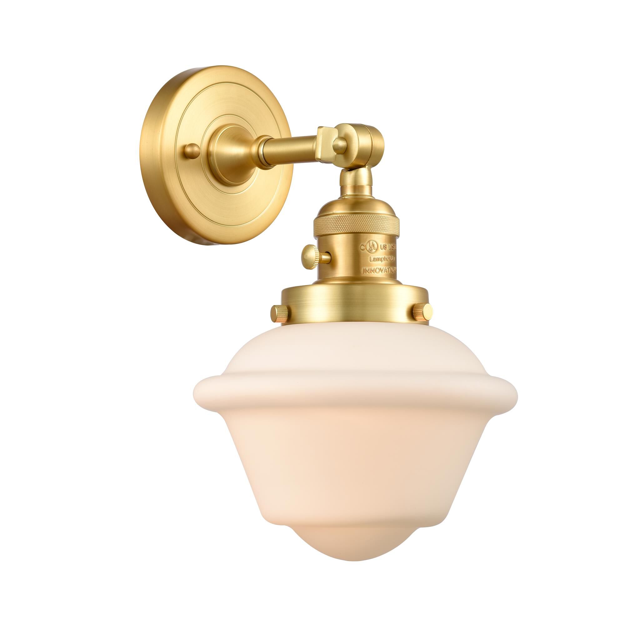 Shown in Satin Gold finish and Matte White glass