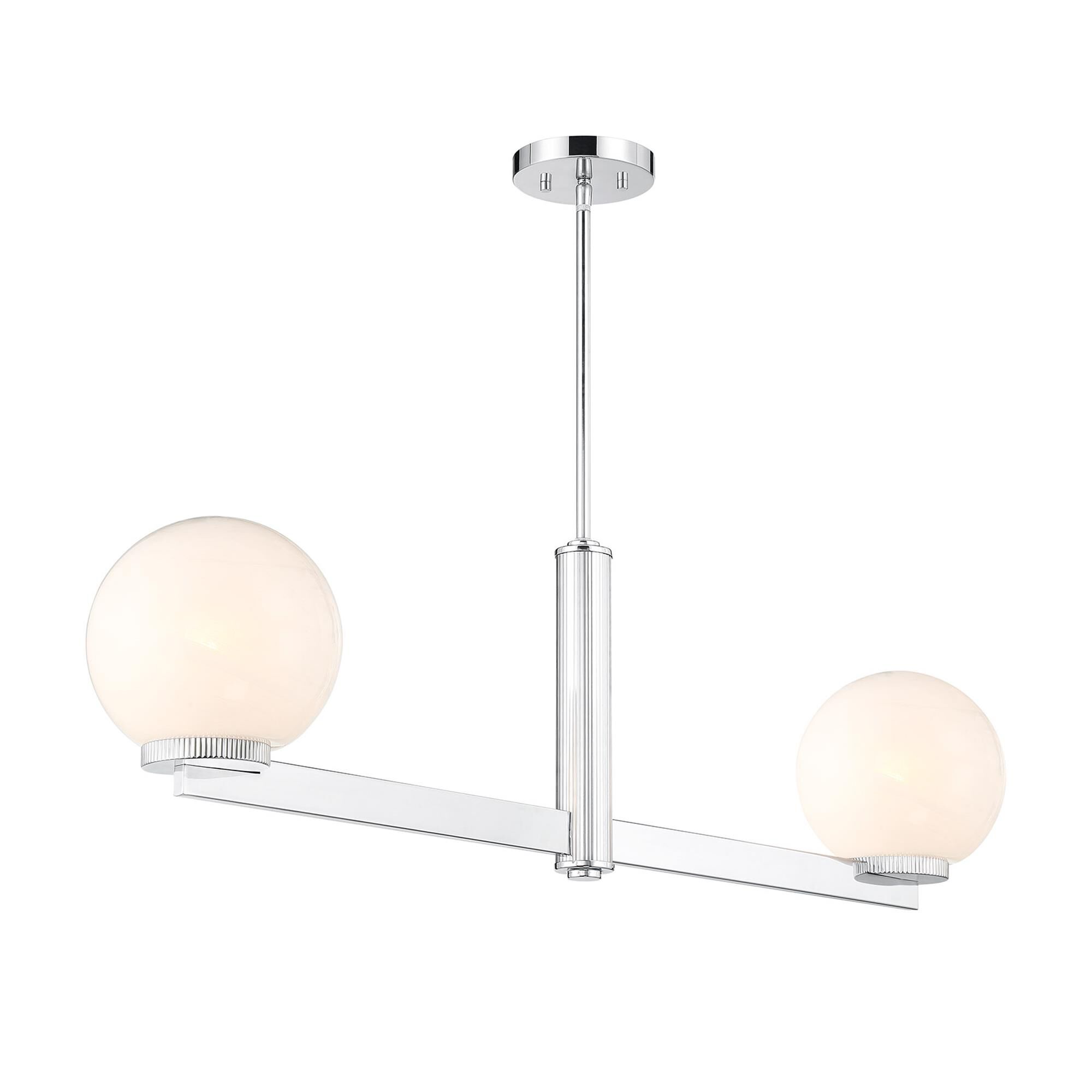 Shown in Chrome finish and White Strie glass