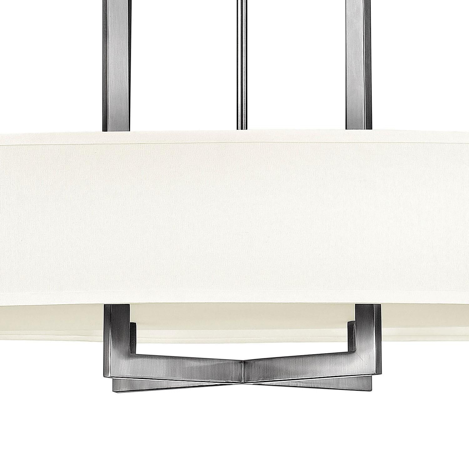 Shown in Antique Nickel finish and Off-White Linen Hardback shade