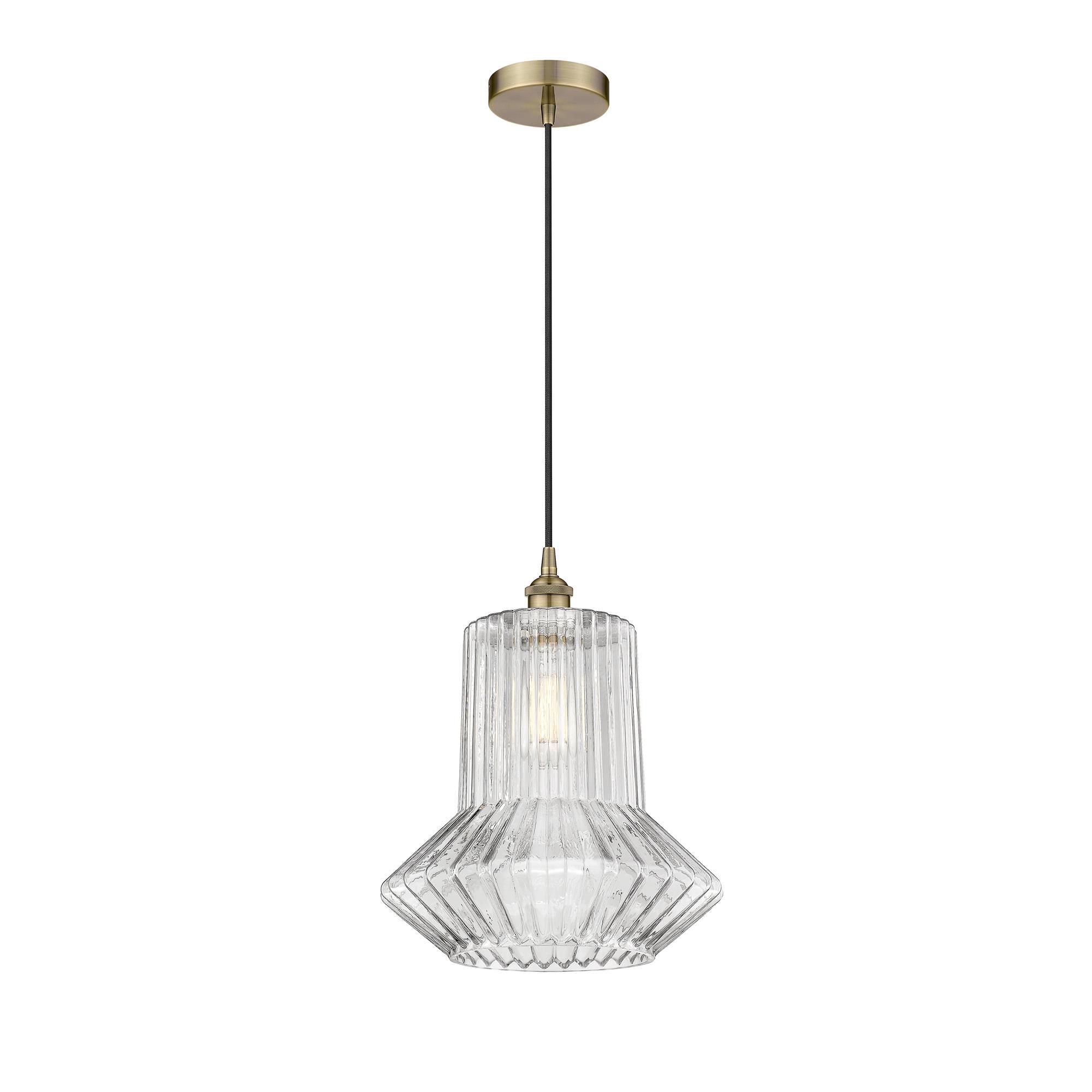 Shown in Antique Brass finish and Clear Spiral Fluted Springwater glass