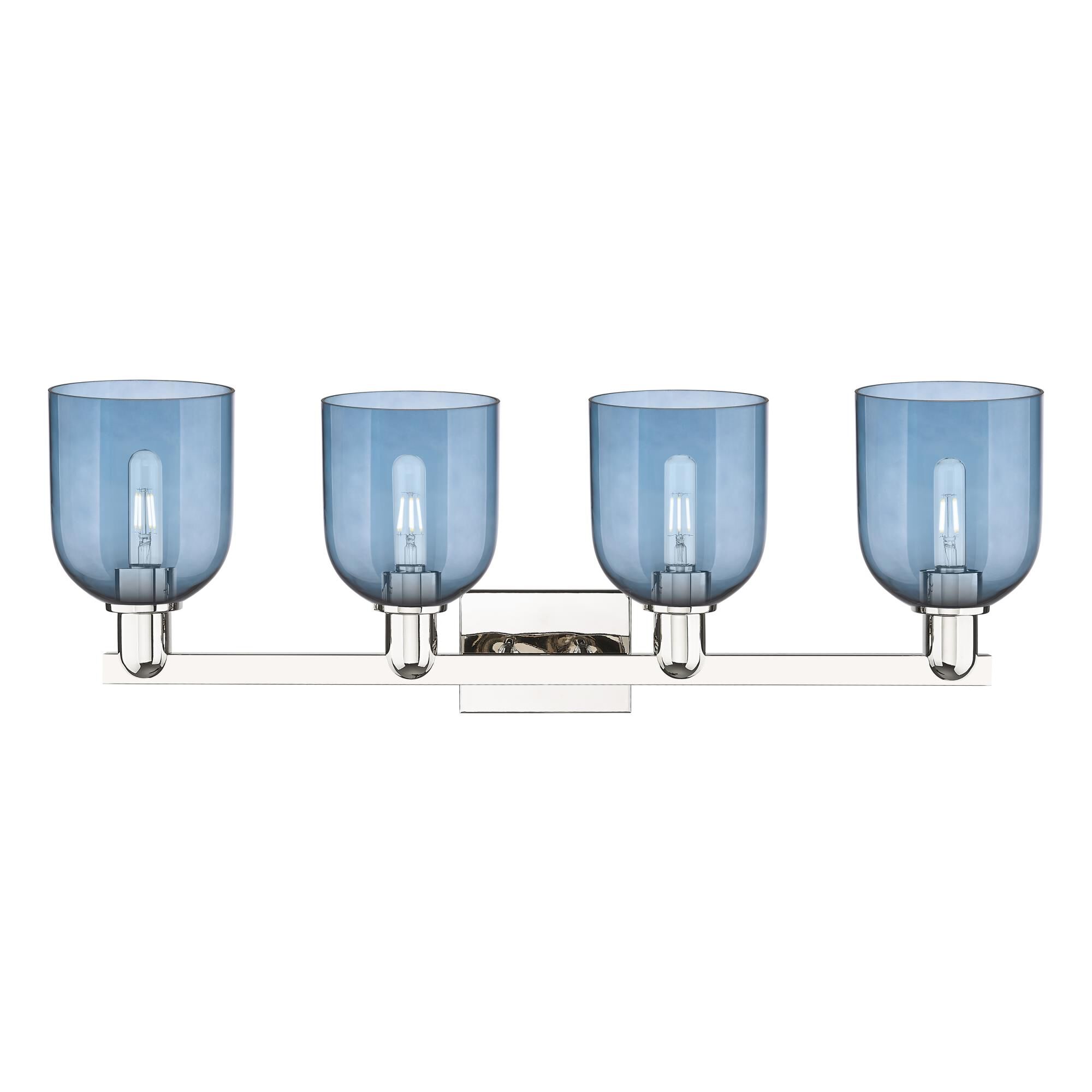 Shown in Polished Nickel finish and Blue glass