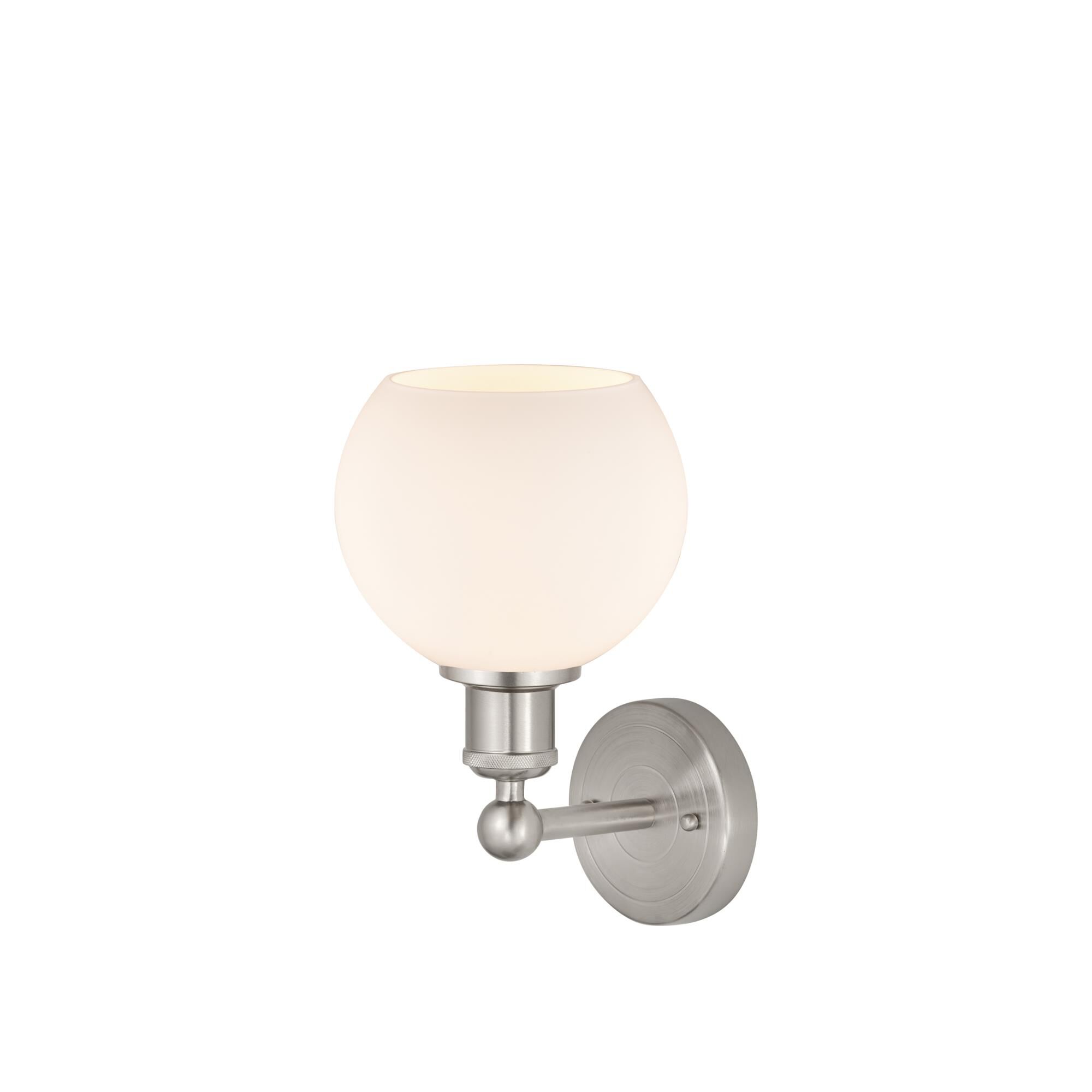 Shown in Brushed Satin Nickel  finish and Matte White glass