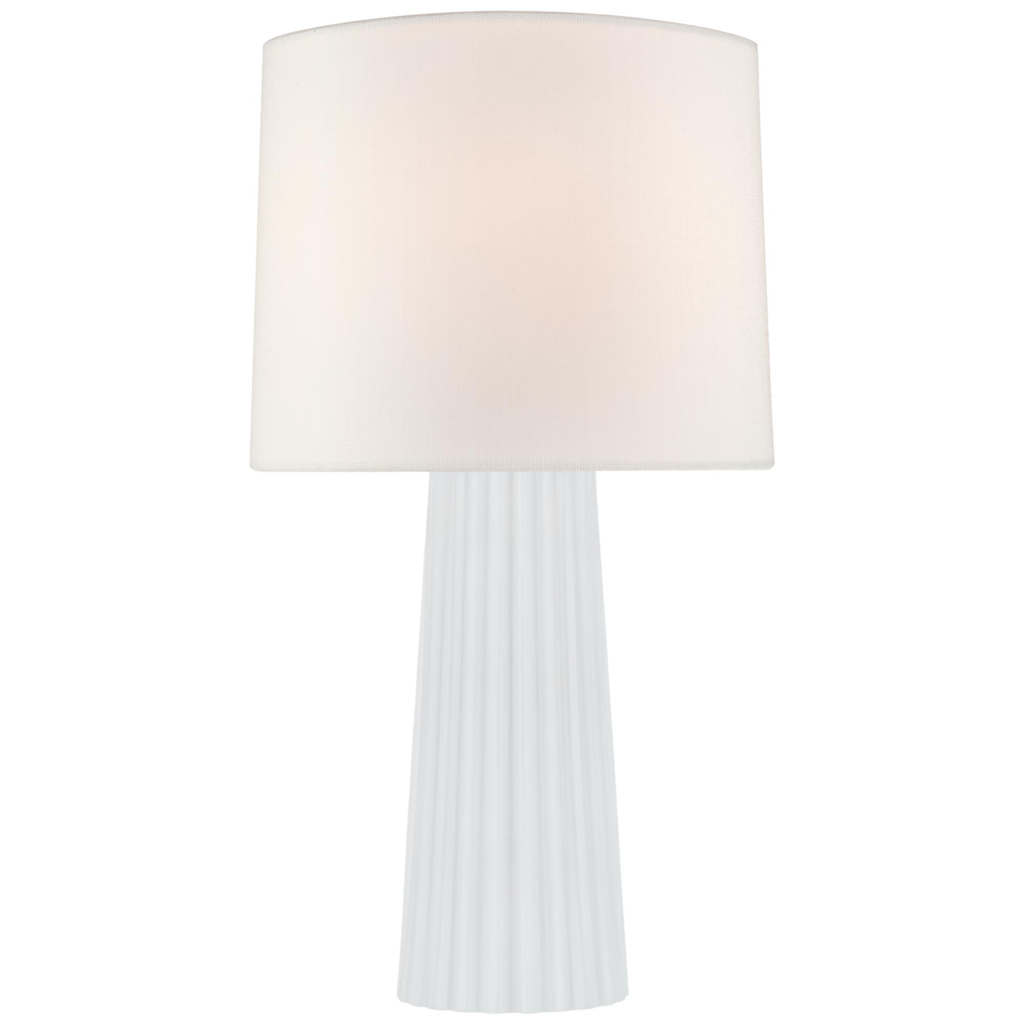 Shown in White Glass finish and Linen shade