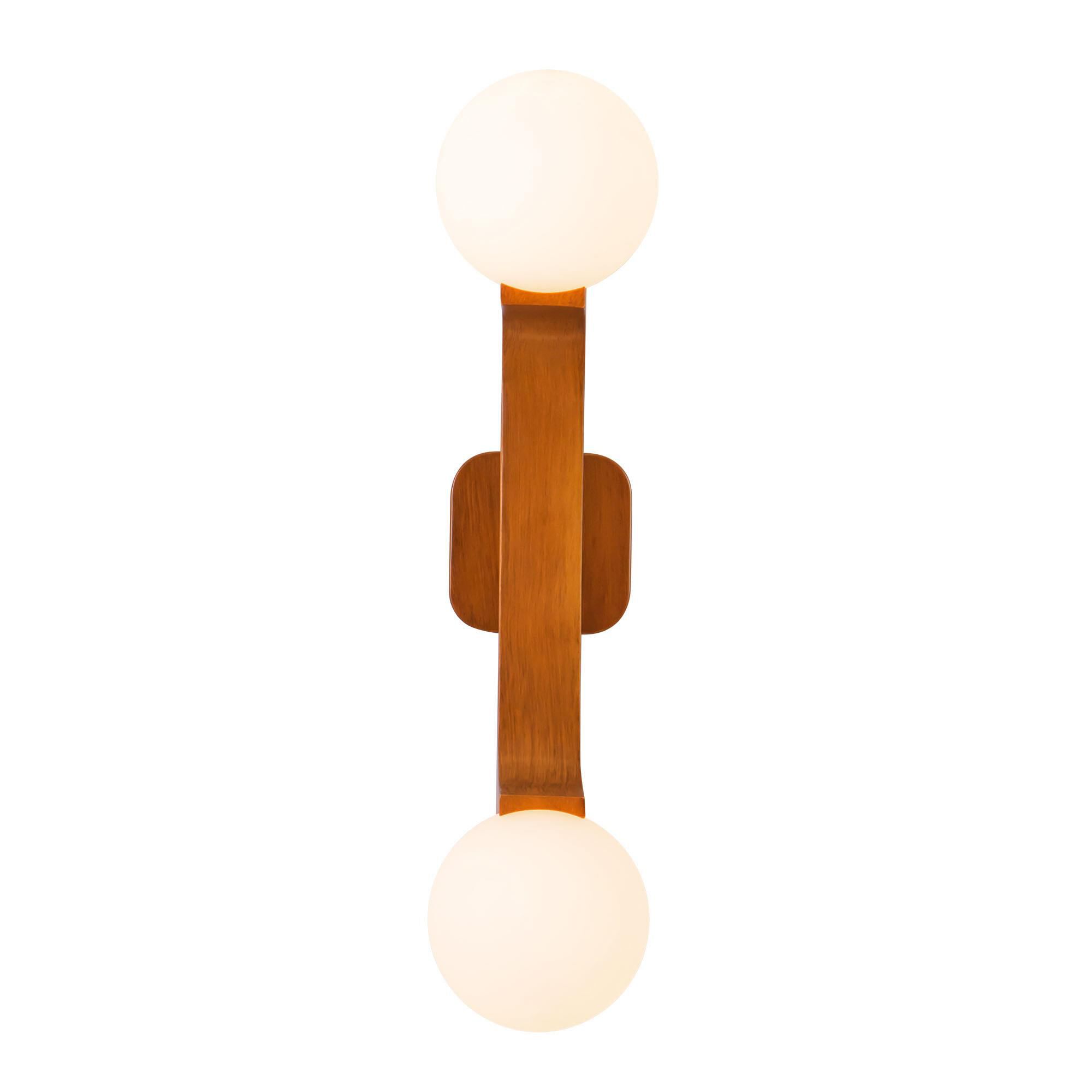 Shown in Teak finish and Matte Opal glass