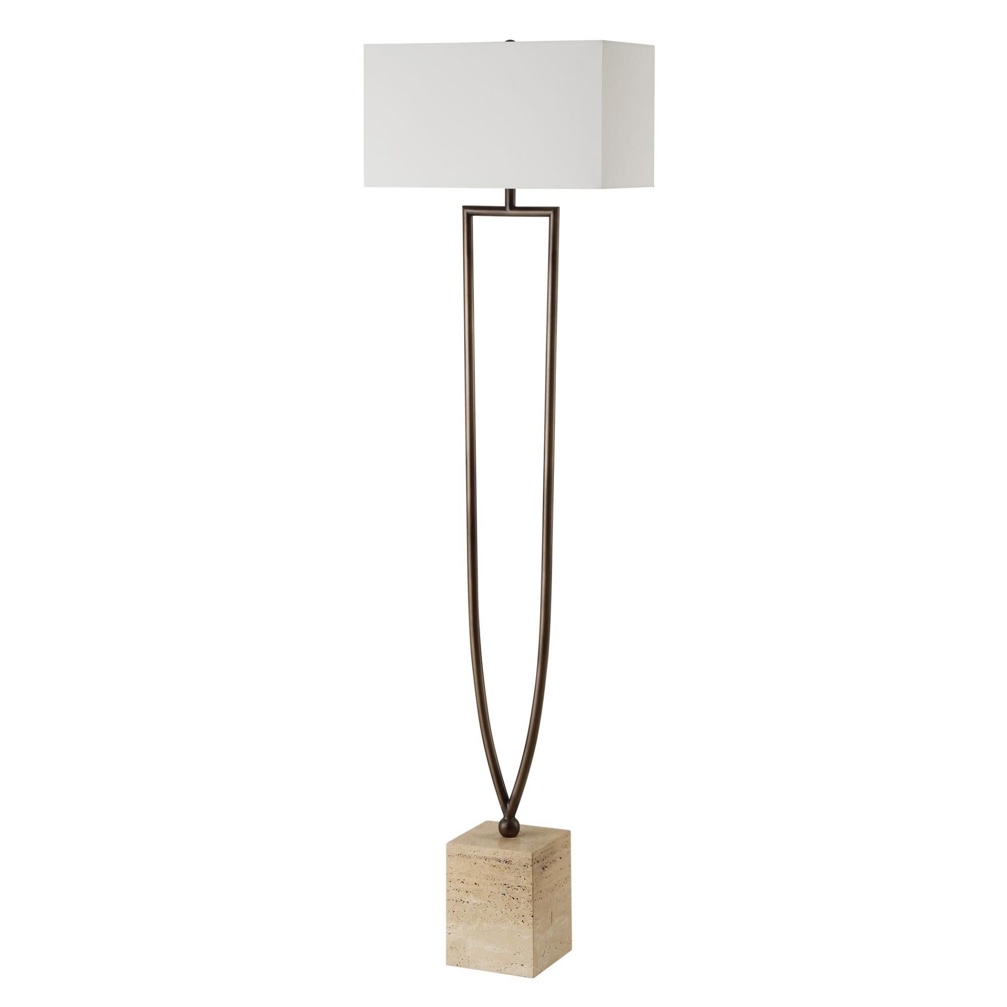 Shown in This Floor Lamp Features A Unique Split Iron Column Finished In A Warm Dark Bronze, Displayed On A S finish and Rectangle Hardback shade
