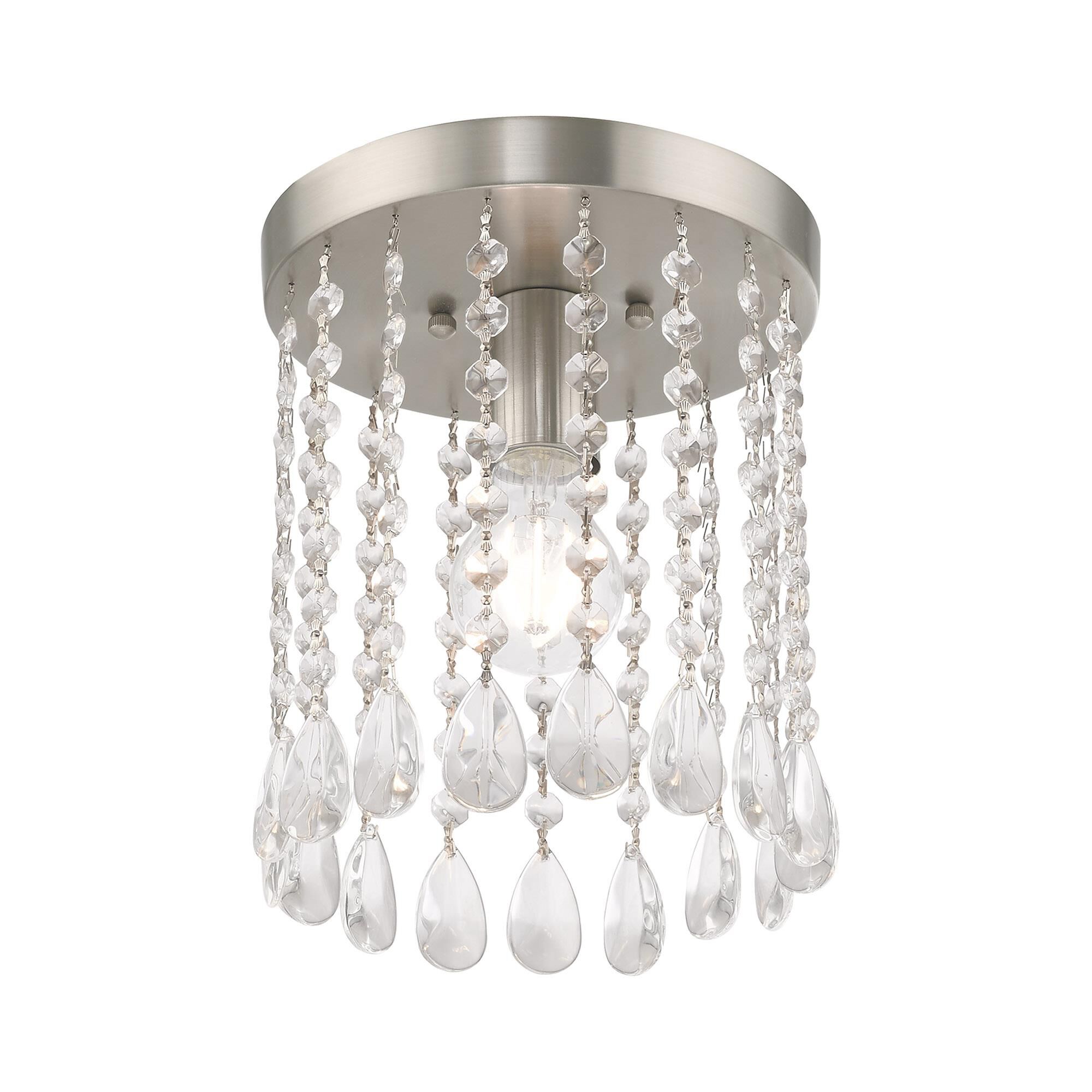 Shown in Brushed Nickel finish and Clear Crystals glass