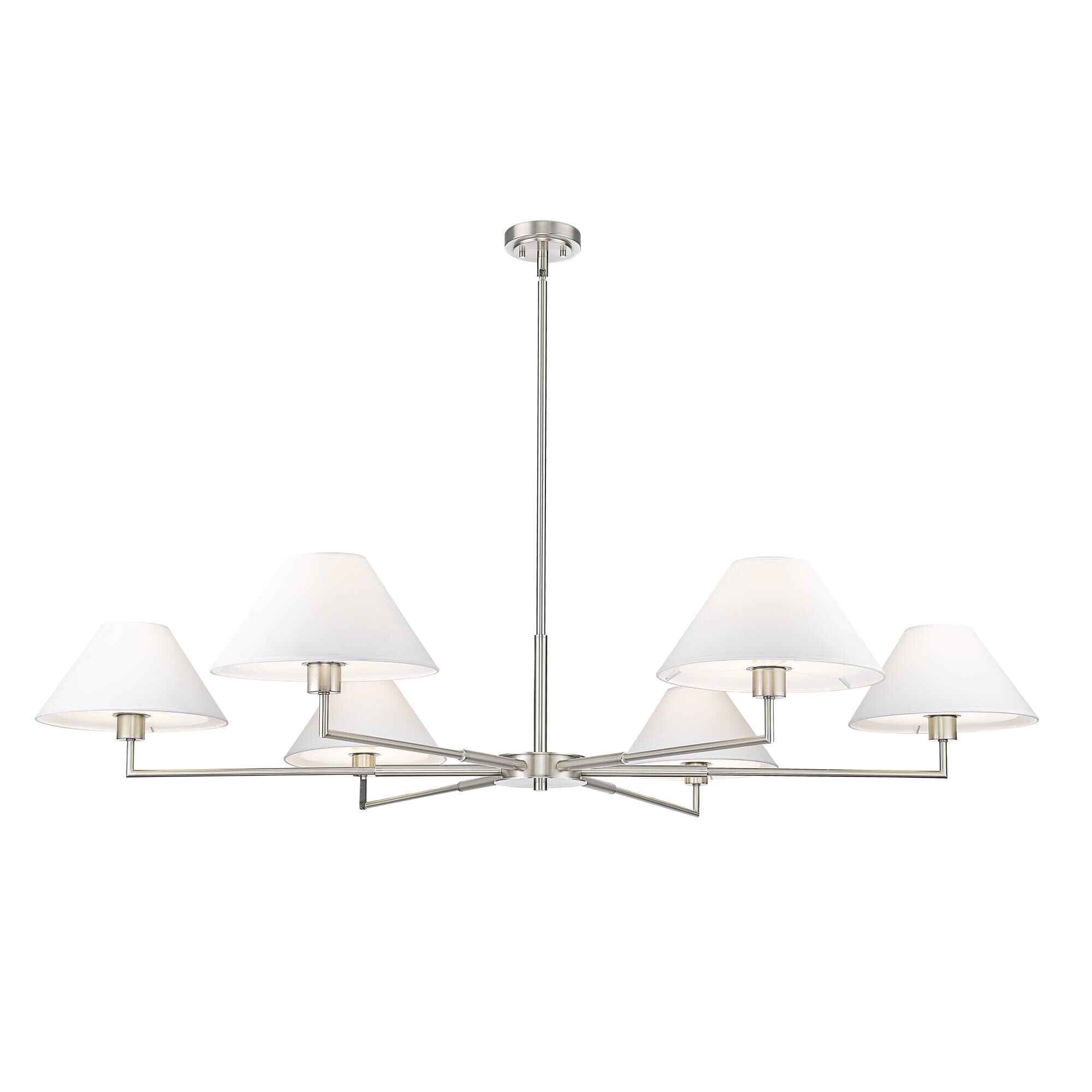 Shown in Brushed Nickel finish and White Linen glass and White Linen shade
