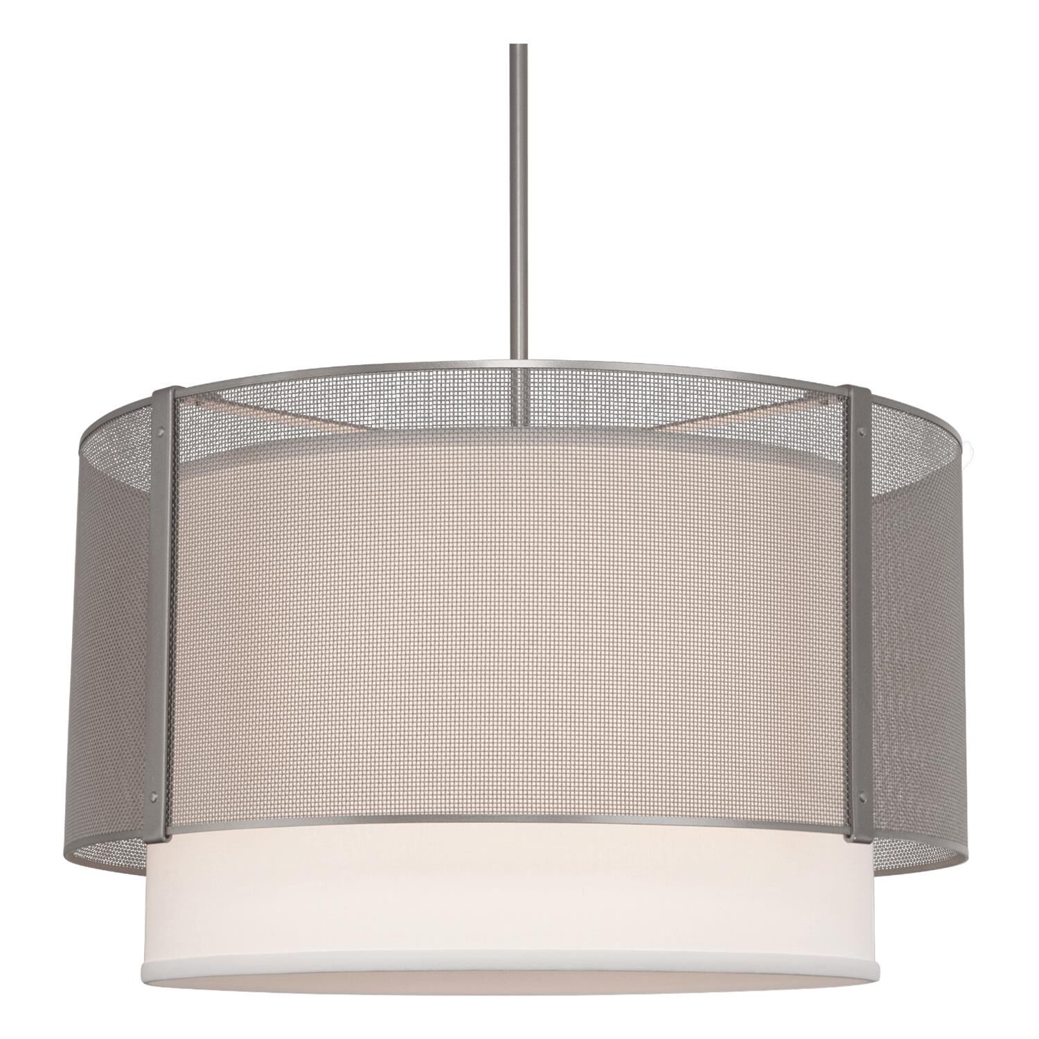 Shown in Metallic Beige Silver finish and No Glass glass and White Linen shade