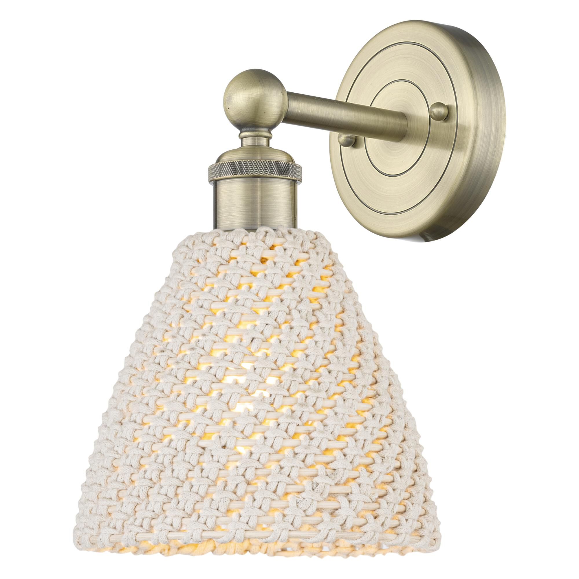 Shown in Antique Brass finish and Natural shade