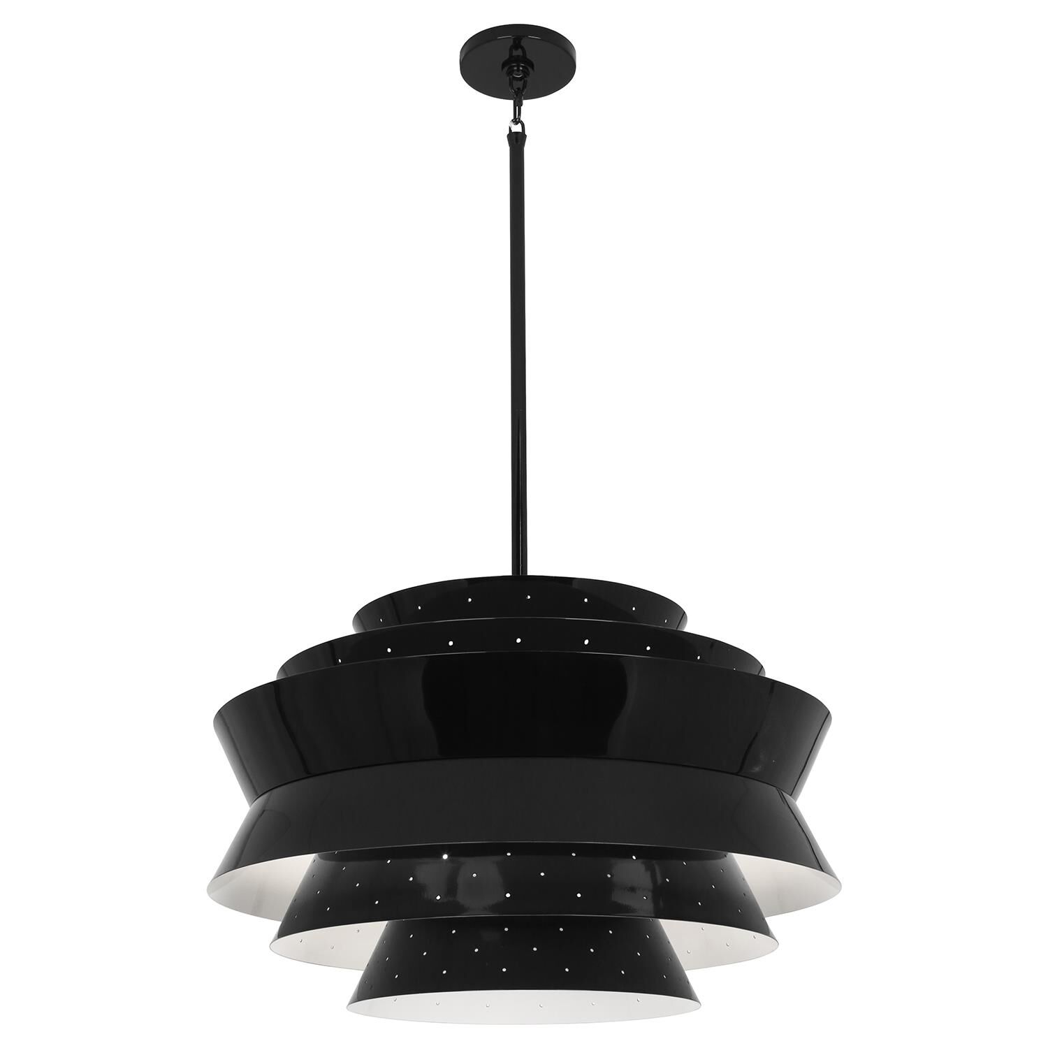 Shown in Piano Black Gloss finish and Perforated Metal shade