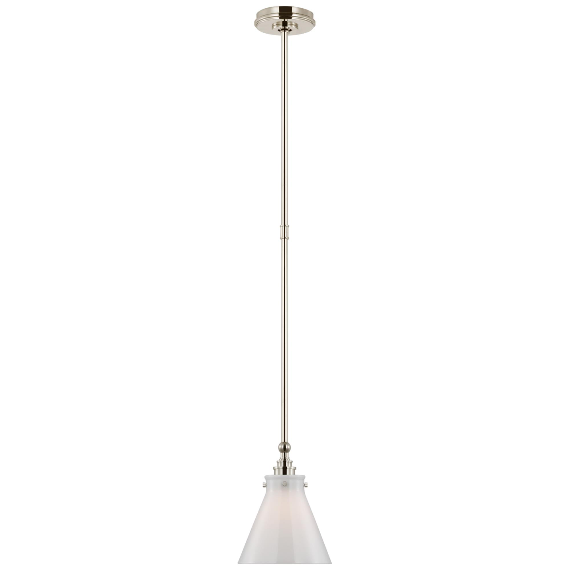 Shown in Polished Nickel finish and White glass