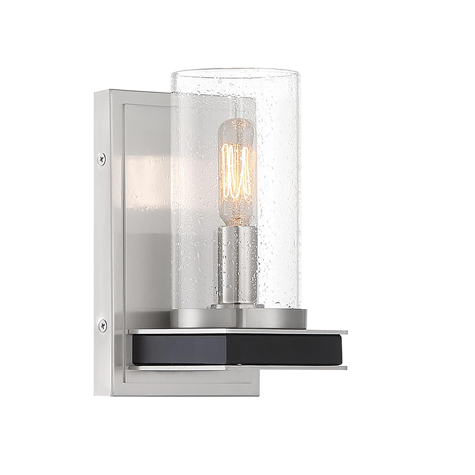 Shown in Coal With Brushed Nickel finish and Clear Seedy glass and Glass shade