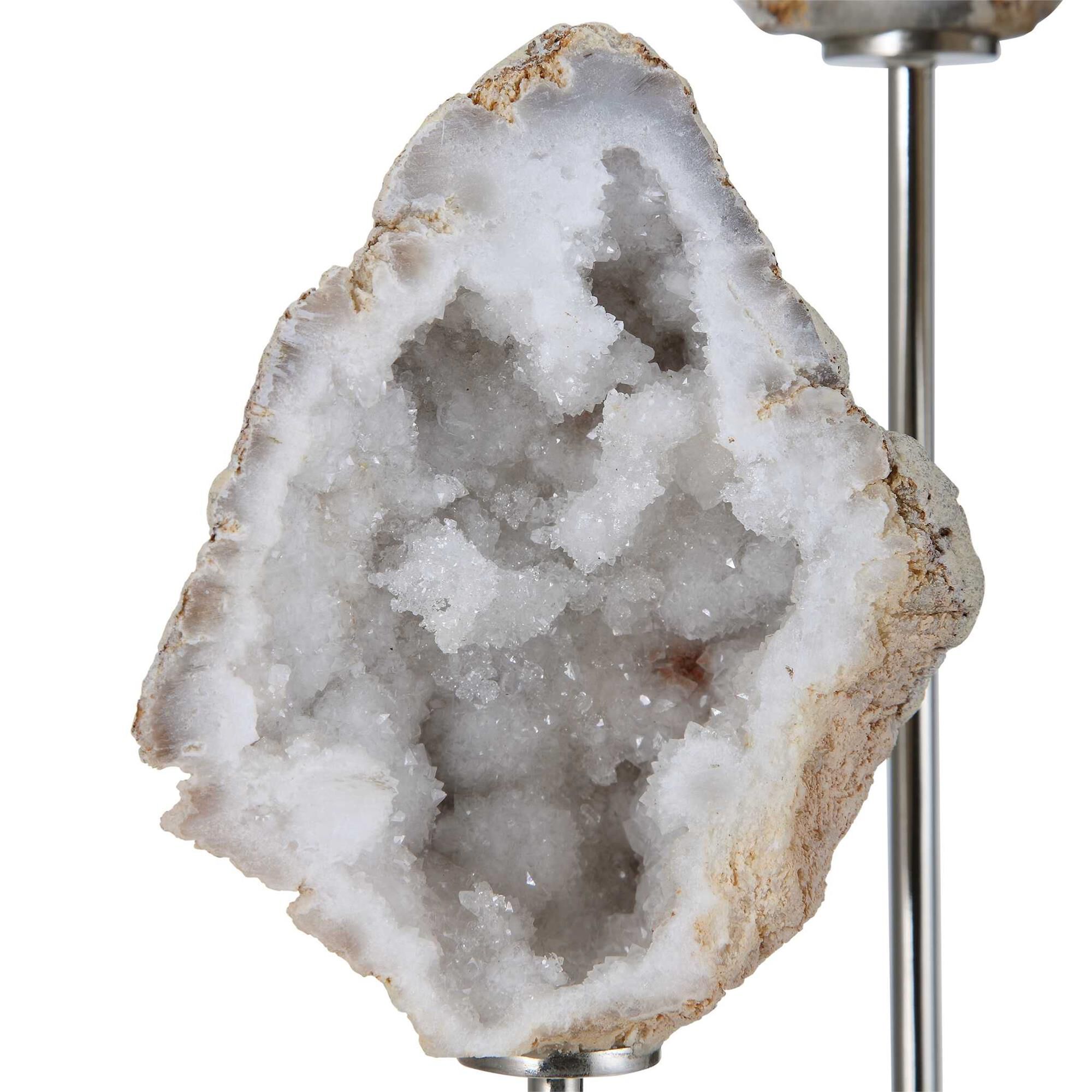 Shown in Elegant Natural Stones Are Set Atop Crystal Bases With Polished Nickel Plated Accents. finish