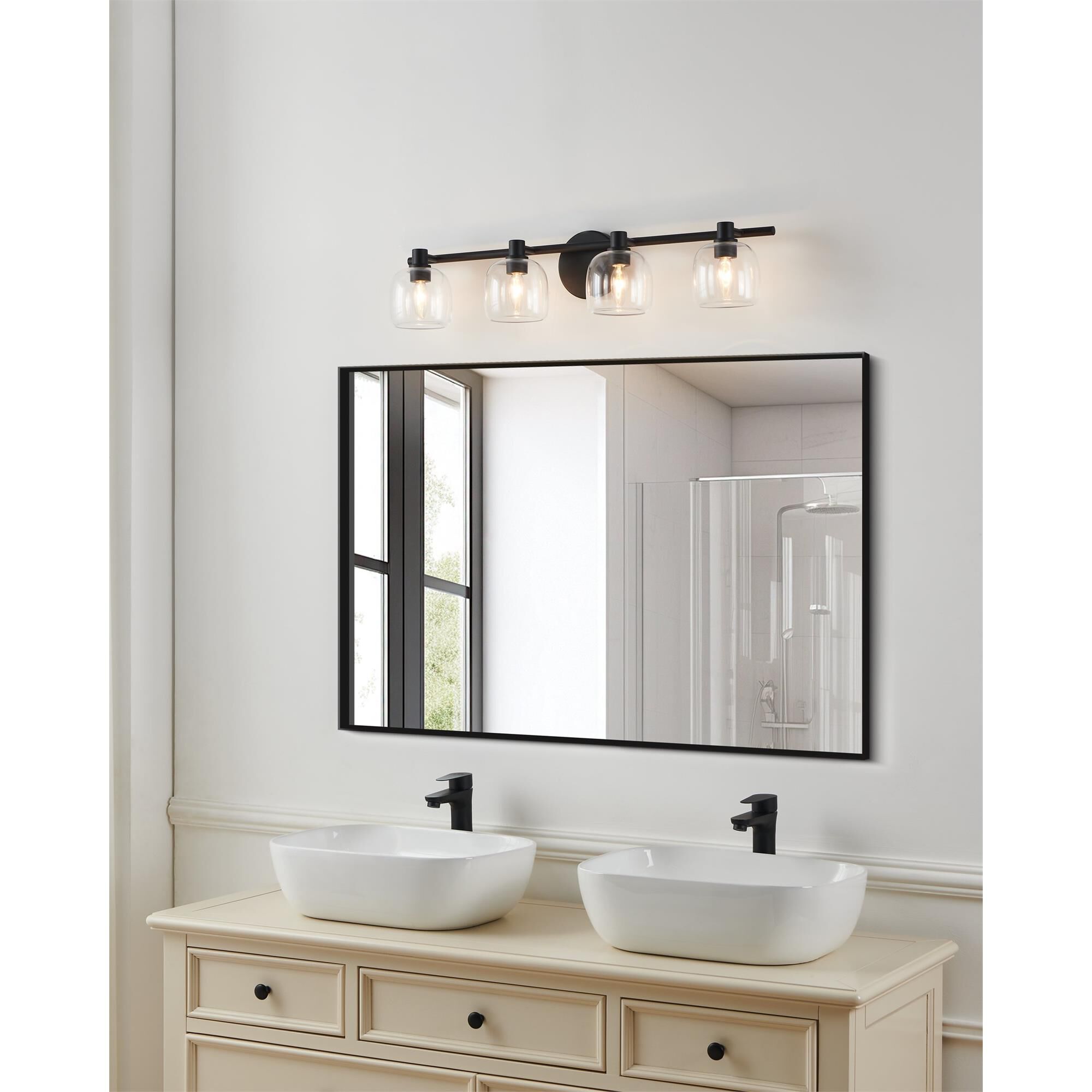 Shown in Matte Black finish and Clear glass