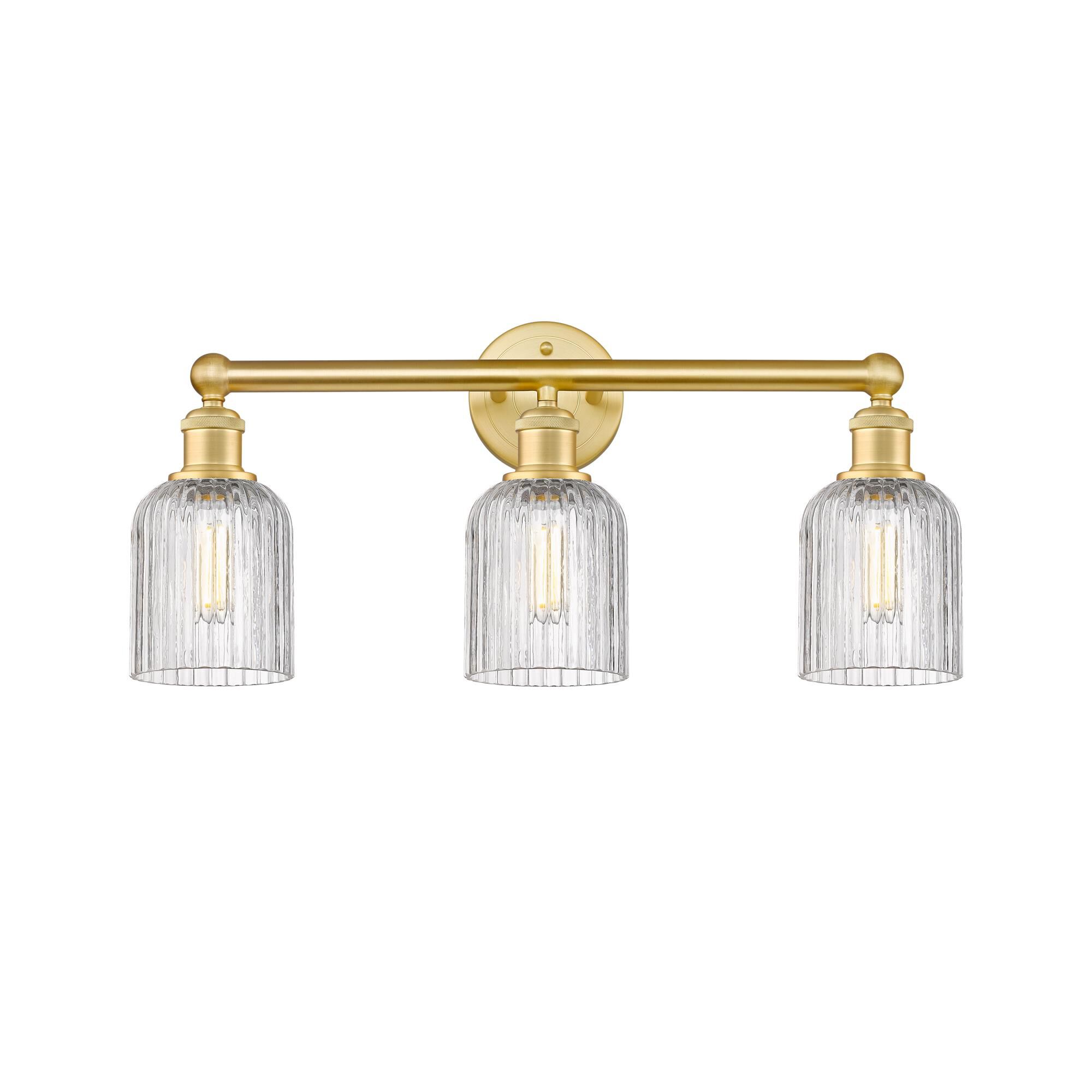 Shown in Satin Gold finish and Clear glass