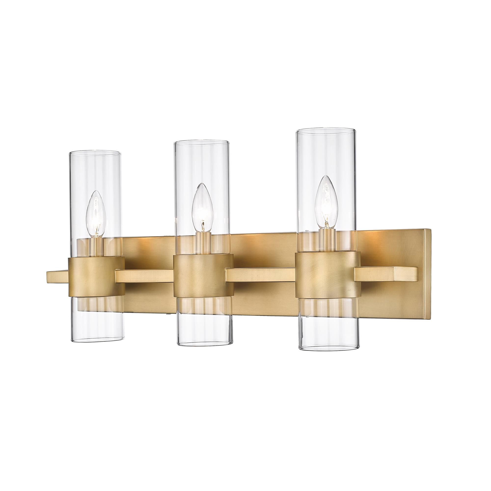 Shown in Rubbed Brass finish and Clear glass