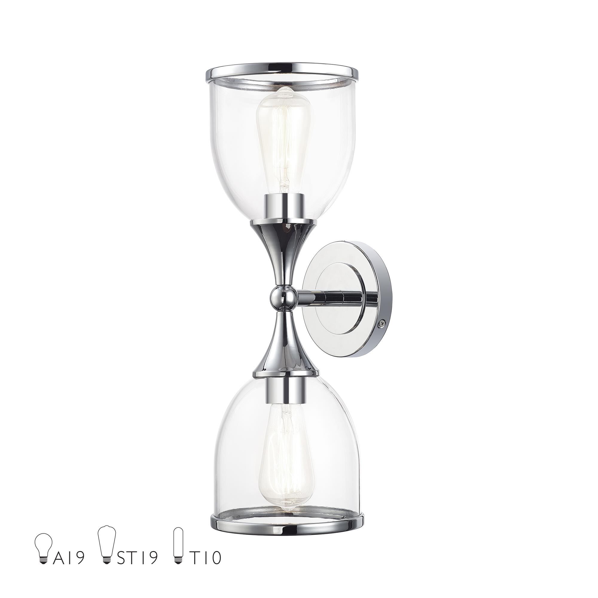 Shown in Polished Chrome finish and Mouth Blown Clear glass