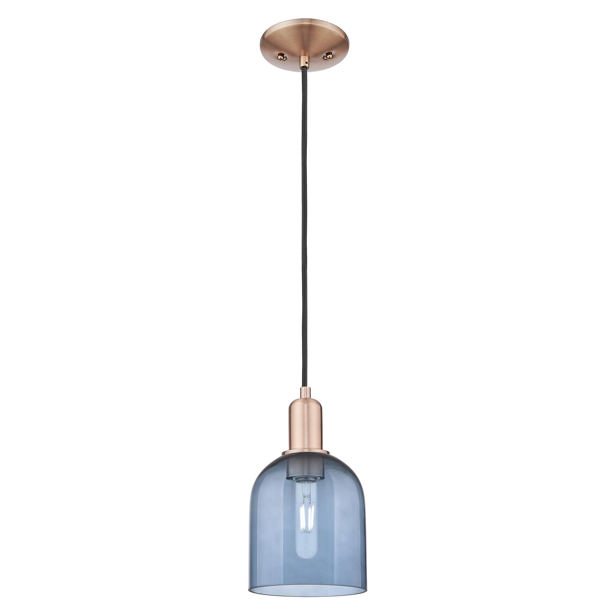 Shown in Antique Copper finish and Blue glass